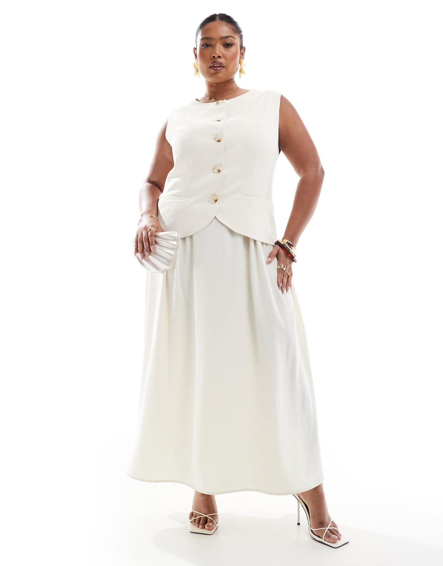 Renee Studio Plus exclusive tailored waistcoat maxi dress in cream