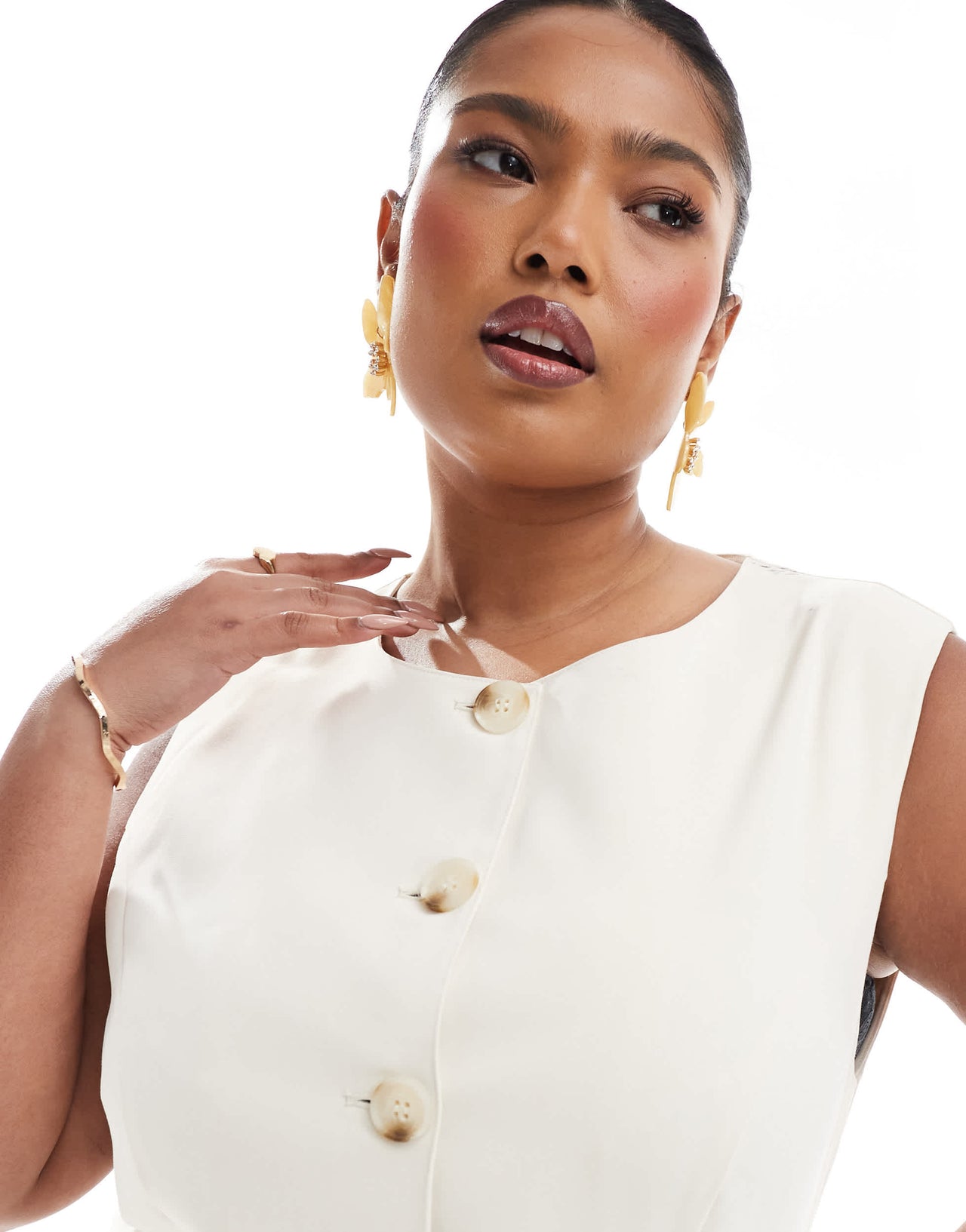 Renee Studio Plus exclusive tailored waistcoat maxi dress in cream