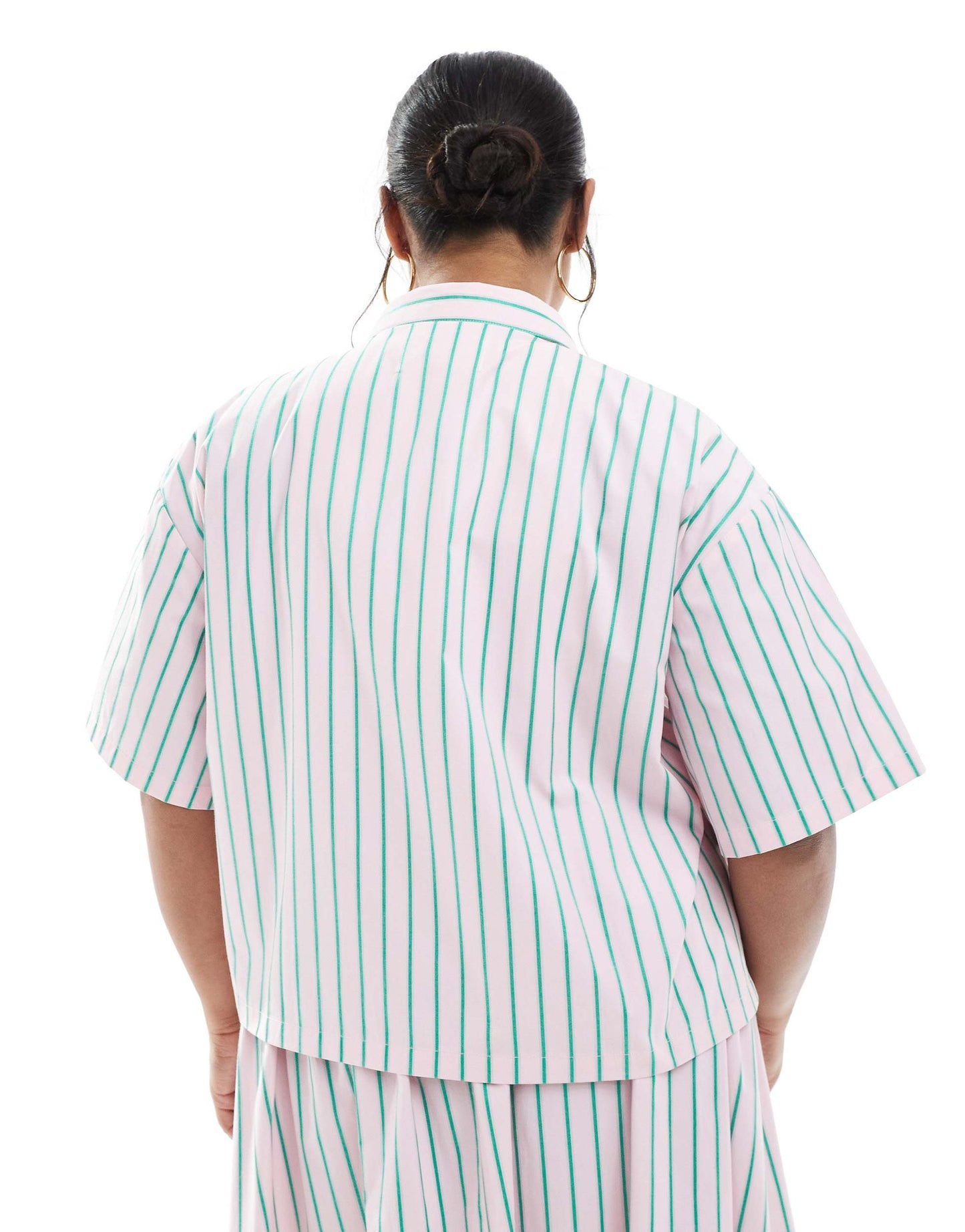 Renee Studio Plus exclusive cropped button down shirt co-ord in pink and green stripe