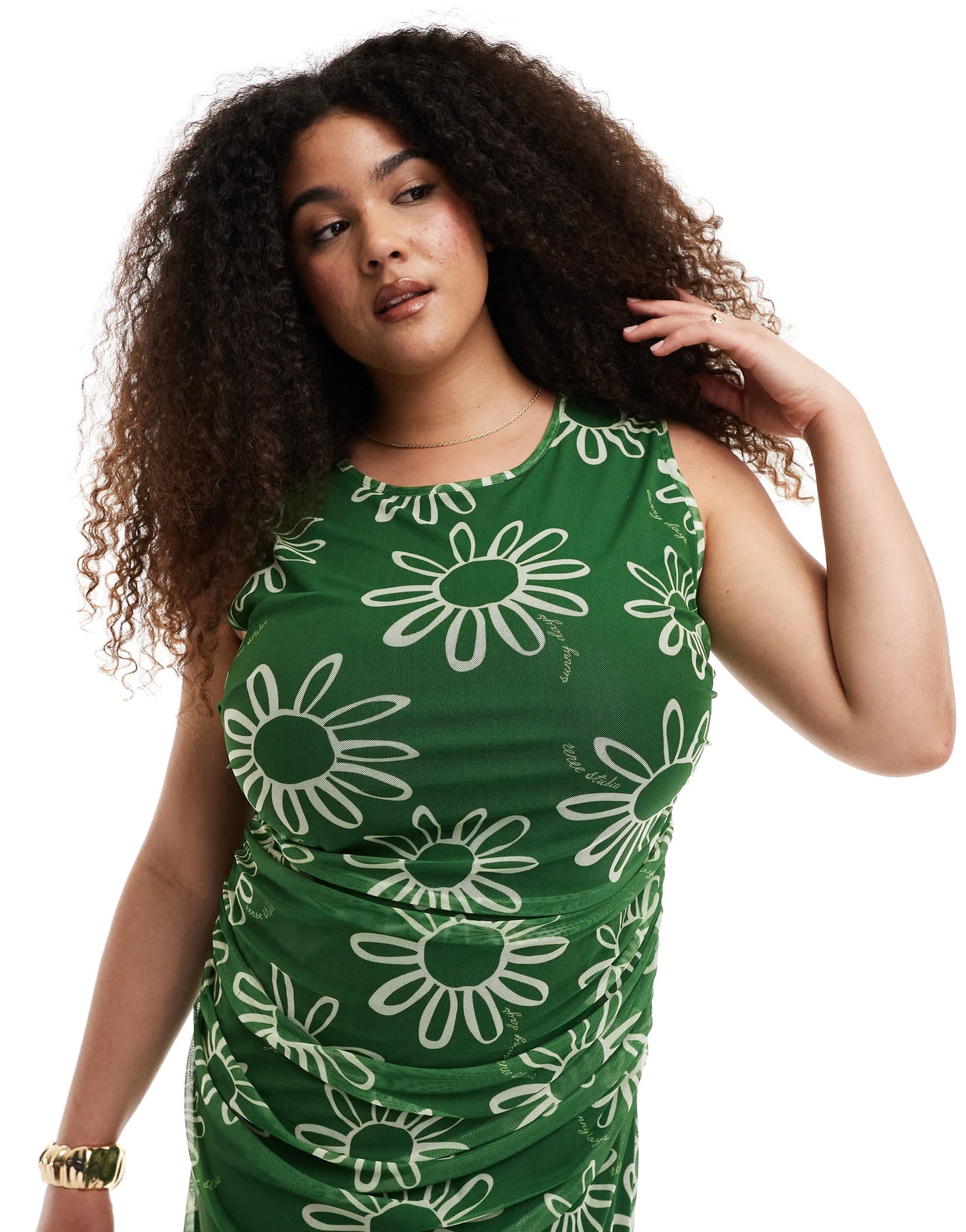 Renee Studio Plus exclusive mesh midi dress with open tie back detail in green floral