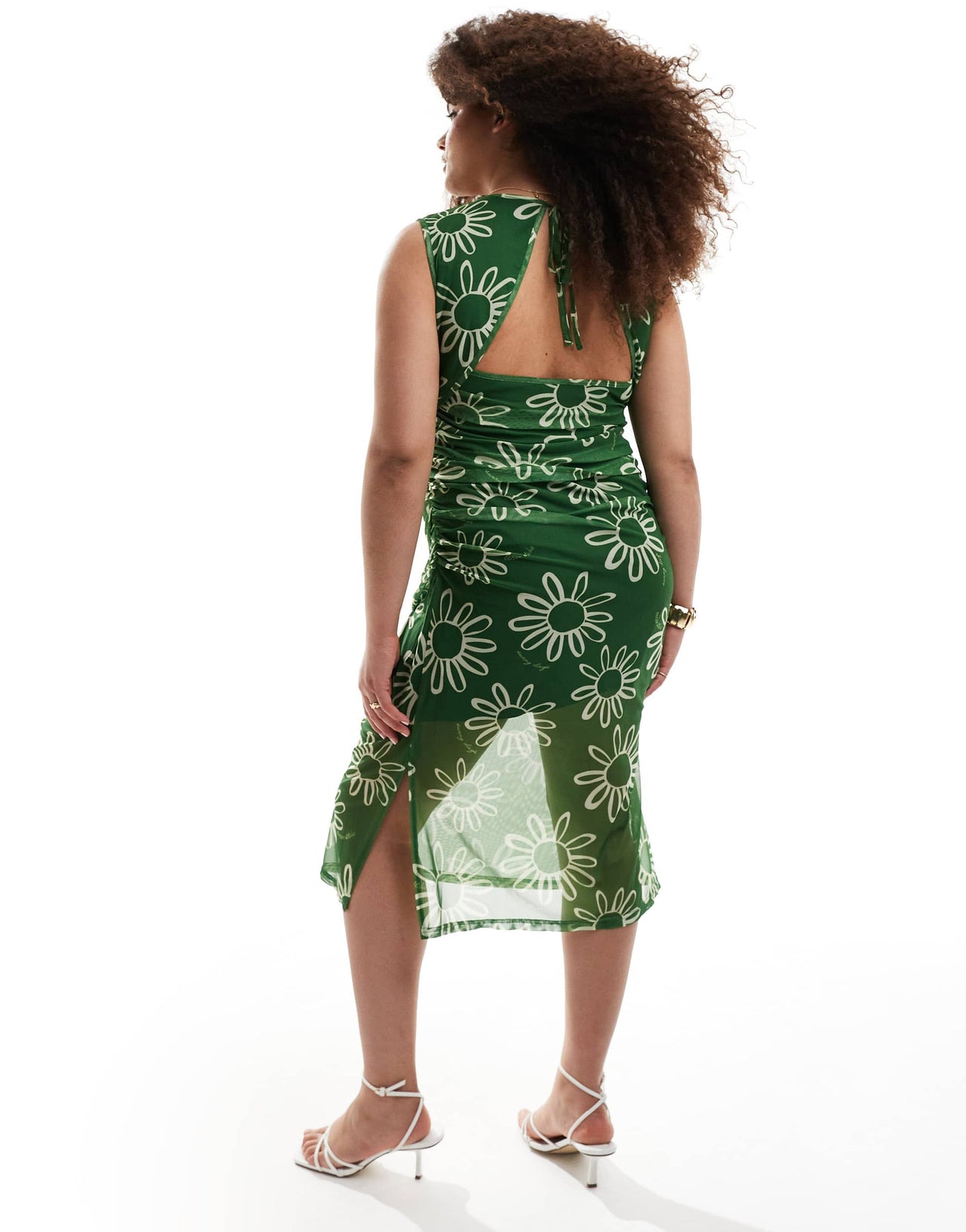 Renee Studio Plus exclusive mesh midi dress with open tie back detail in green floral