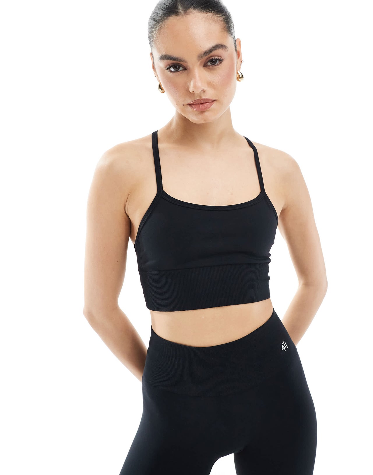 4th & Reckless seamless racer back cami sports bra co-ord in black