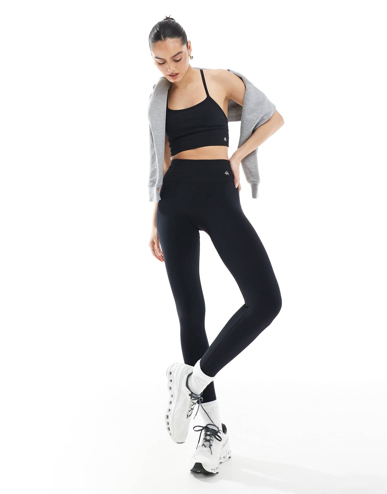 4th & Reckless seamless racer back cami sports bra co-ord in black