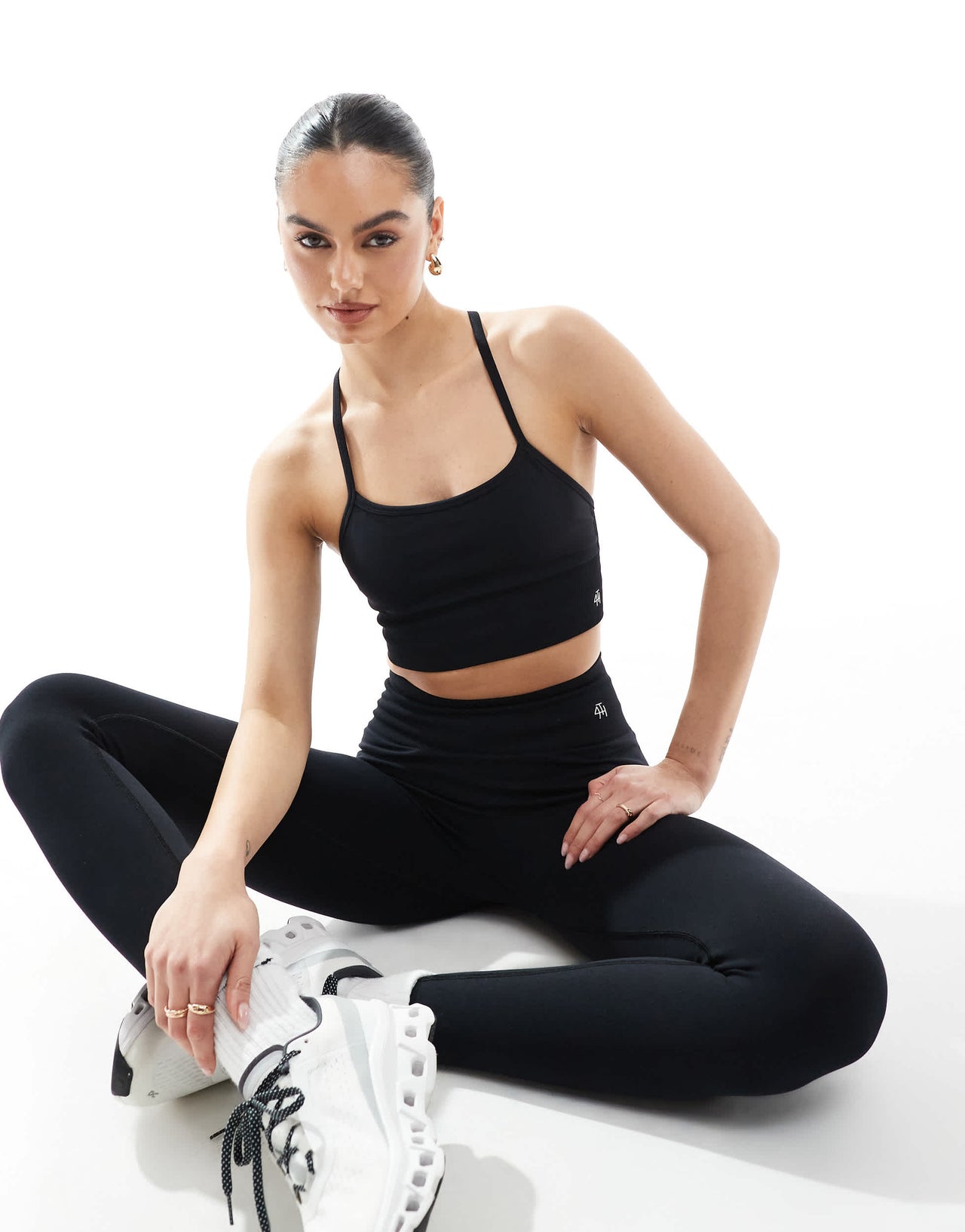 4th & Reckless seamless racer back cami sports bra co-ord in black