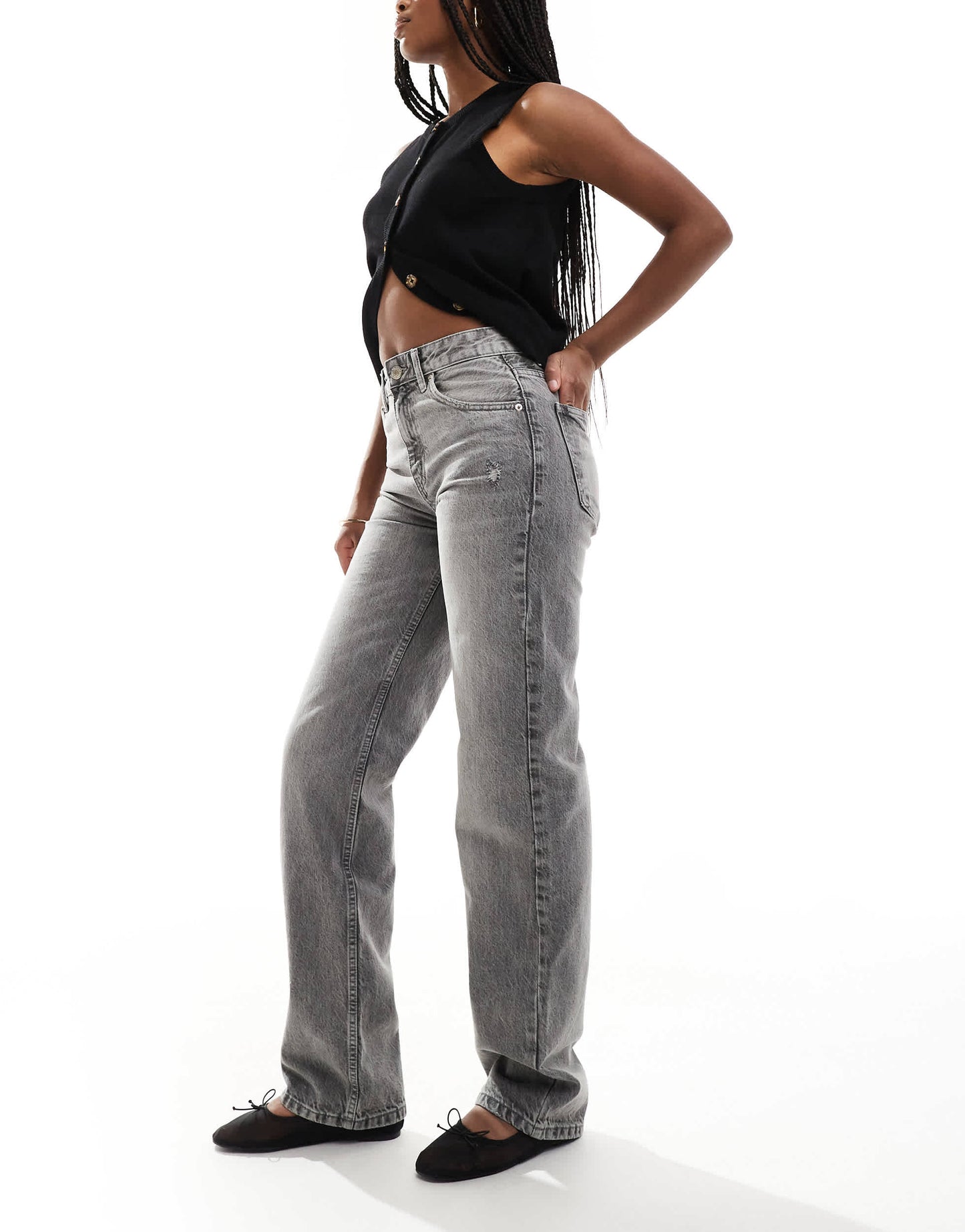 Pull&Bear mid waist straight leg jeans in grey