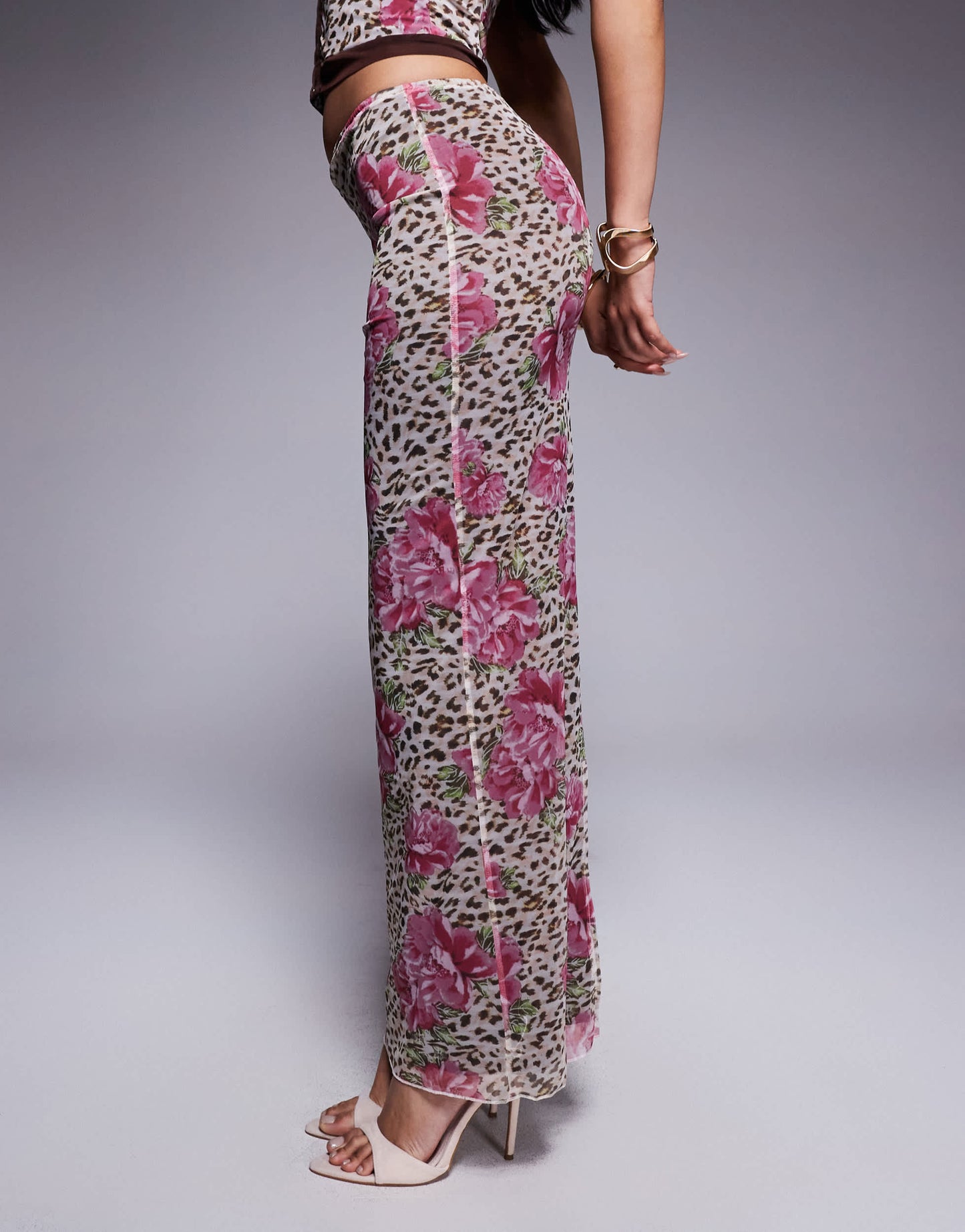 Princess Polly mesh back split maxi skirt co-ord in animal flower print