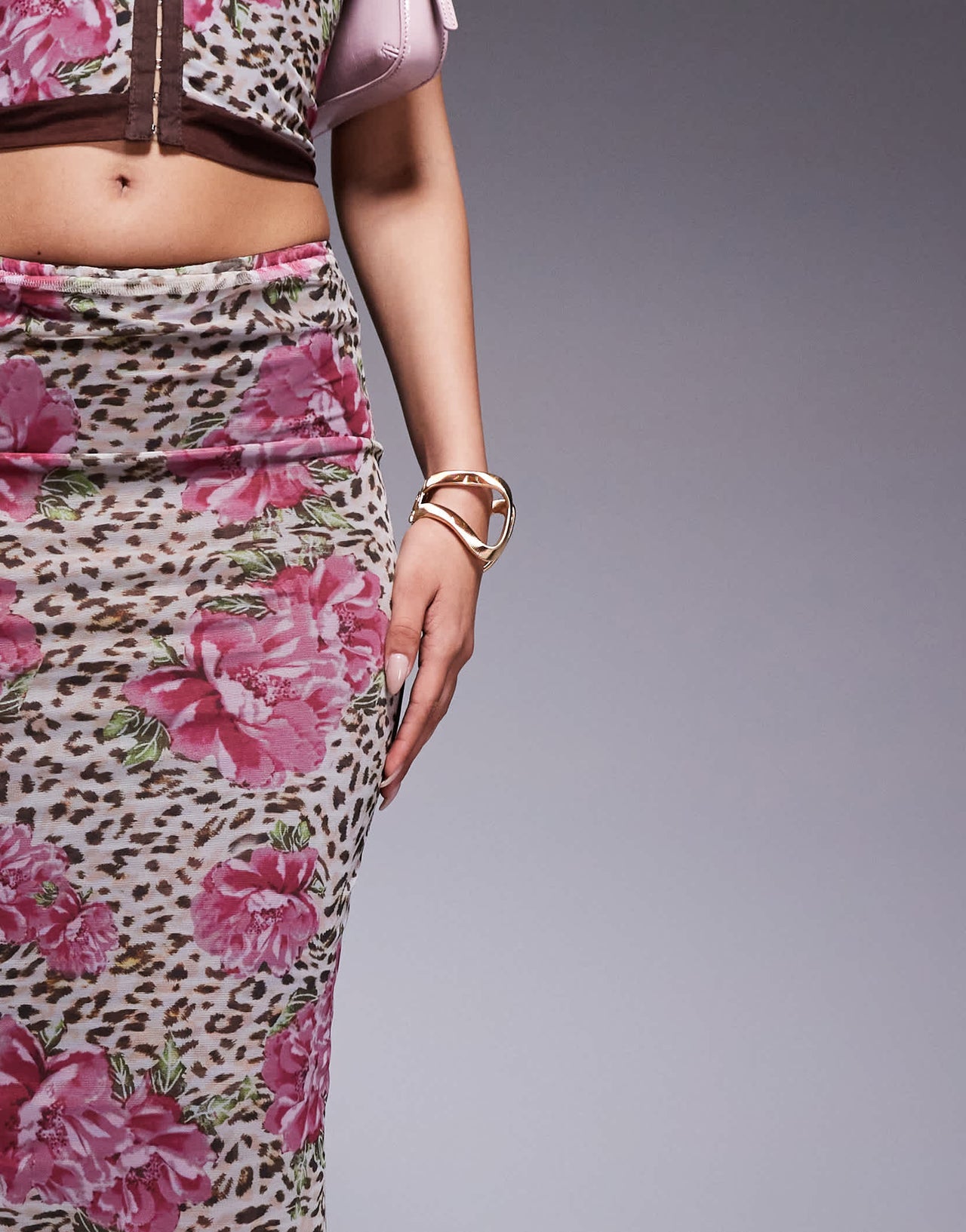 Princess Polly mesh back split maxi skirt co-ord in animal flower print