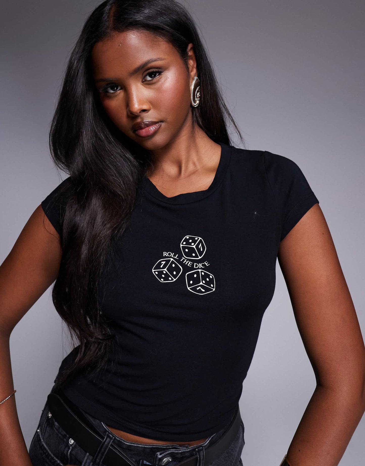Princess Polly roll the dice graphic baby tee in black