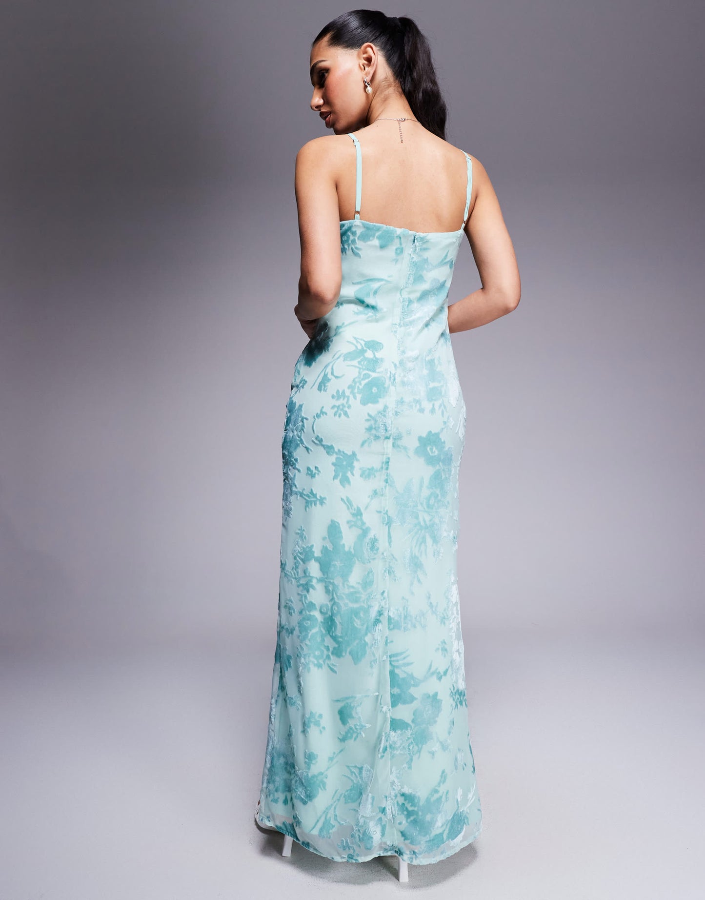 Princess Polly devore square neck thigh split maxi dress in green floral