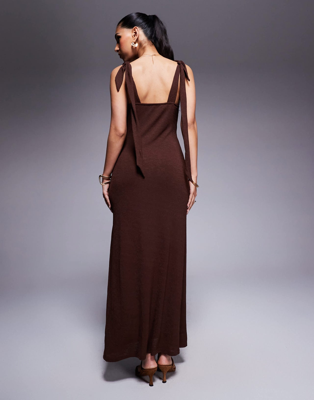 Princess Polly plunge neck ring detail maxi dress in chocolate