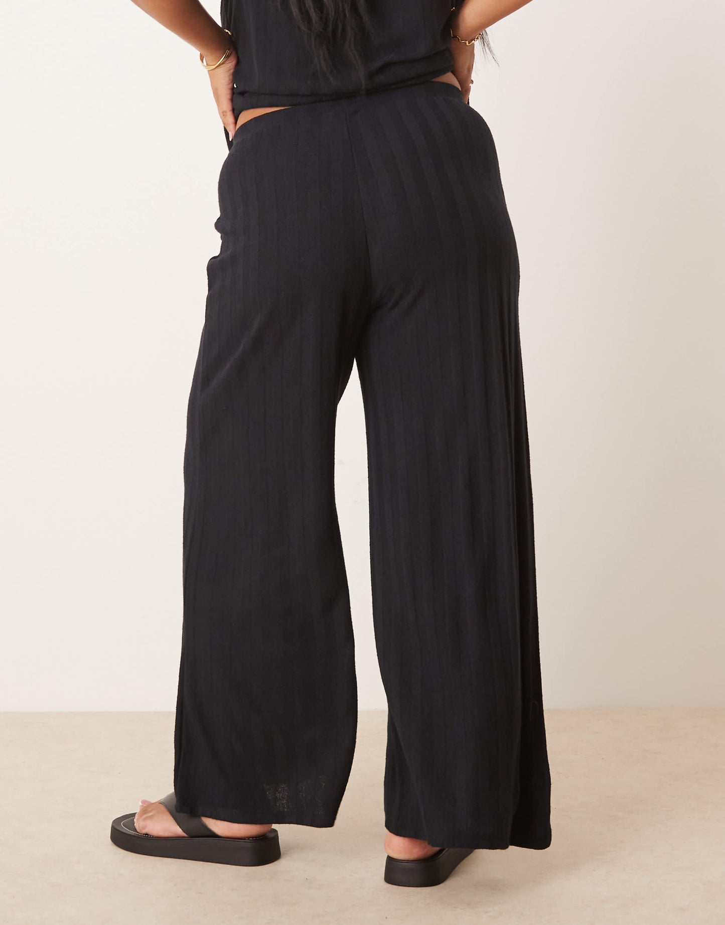 Vila Curve lightweight knitted wide leg trouser co-ord in black