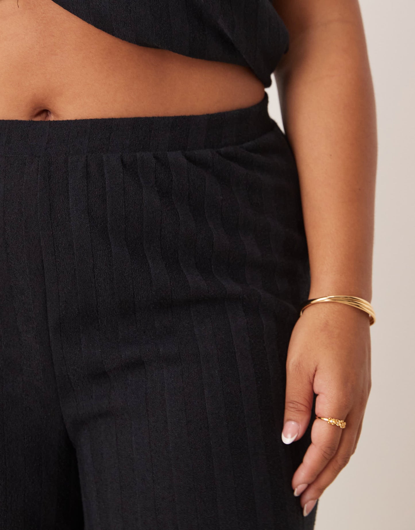 Vila Curve lightweight knitted wide leg trouser co-ord in black