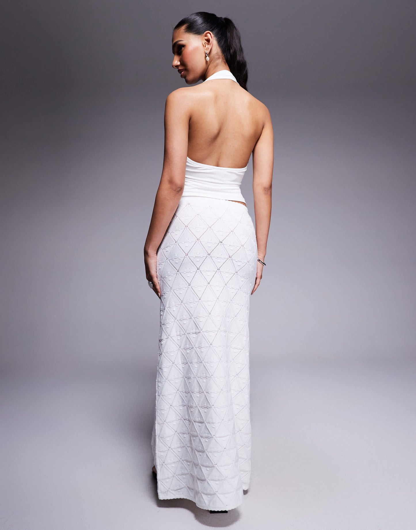 Princess Polly knitted tie front maxi skirt in white