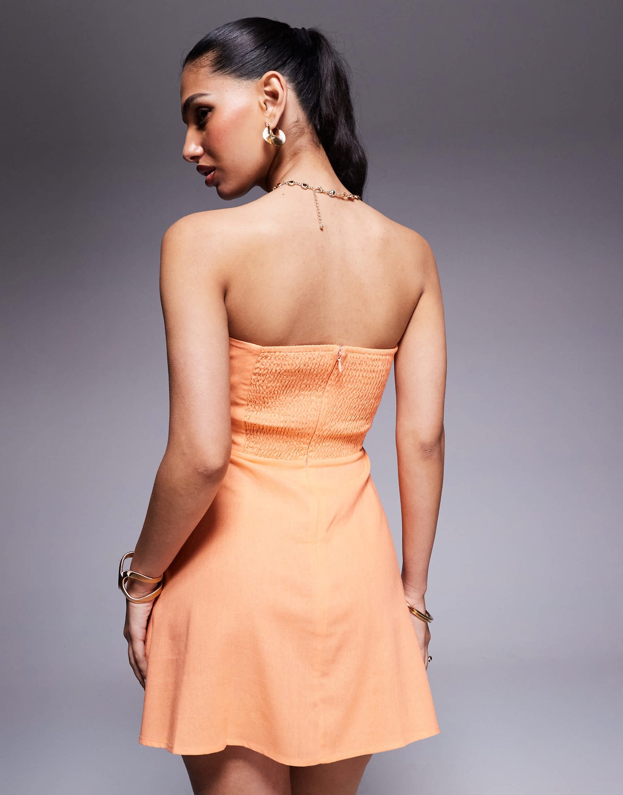 Princess Polly linen blend bandeau twist front mini dress in orange