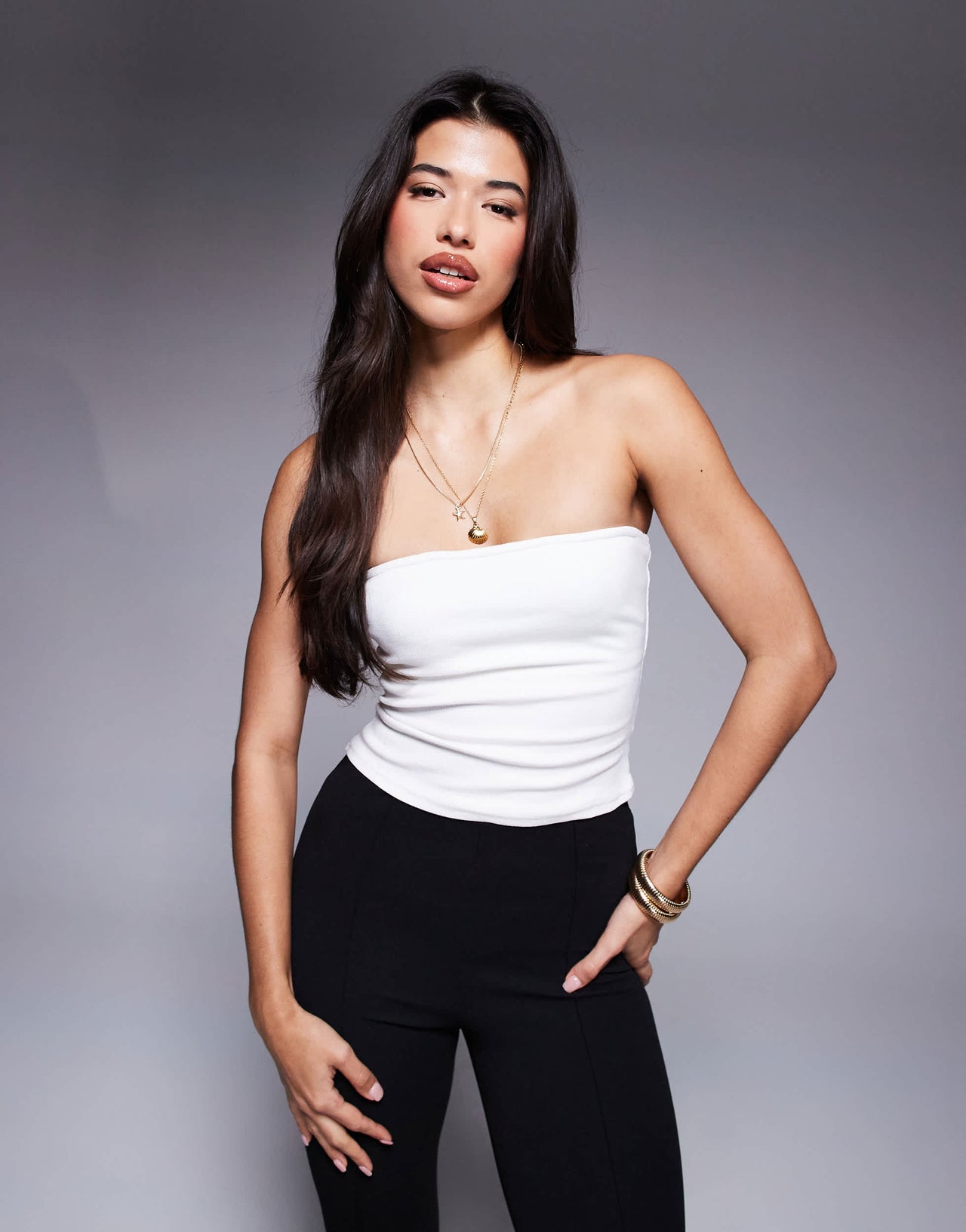Princess Polly ribbed bandeau top in white