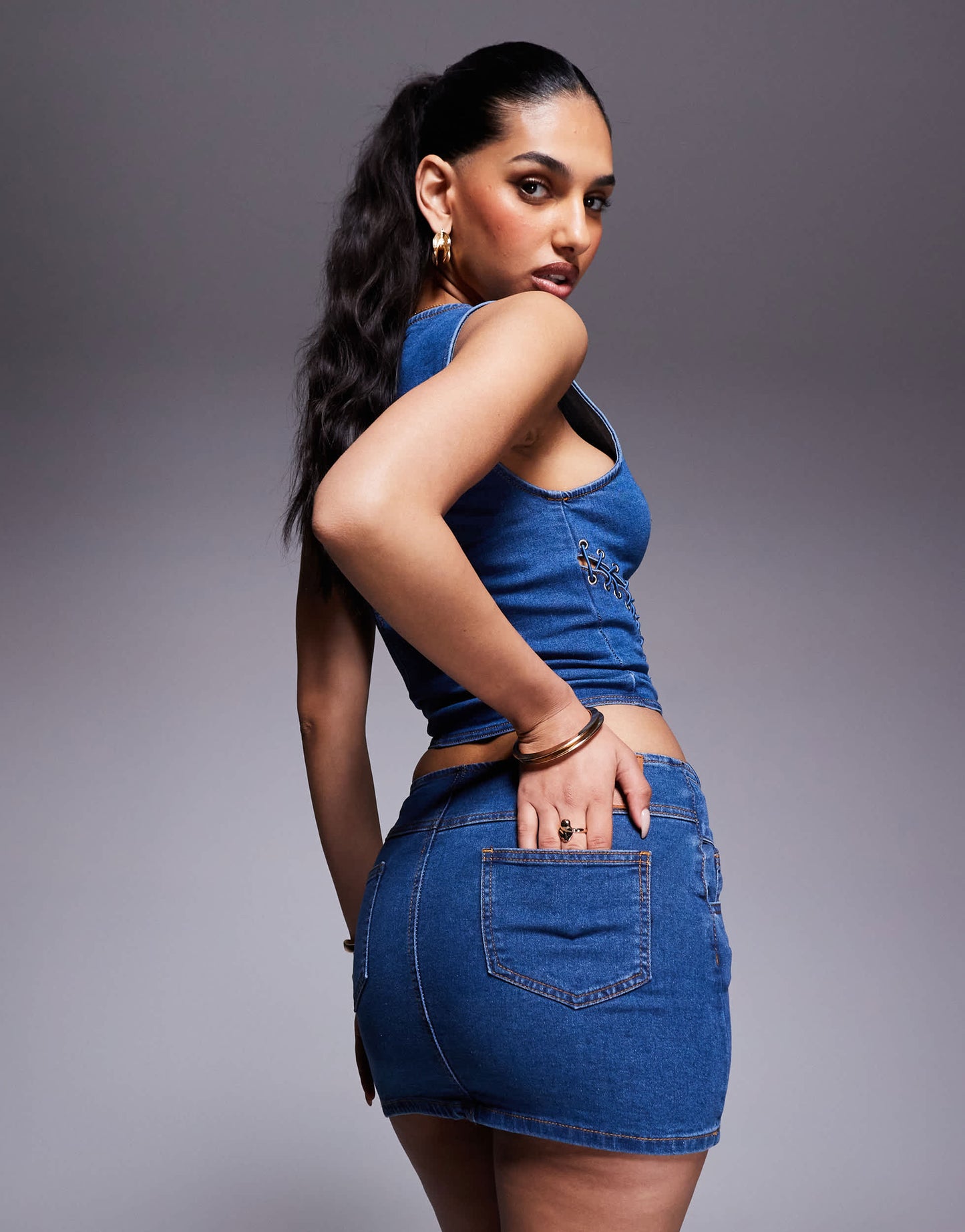 Princess Polly denim tie front detail mini skirt co-ord in blue wash