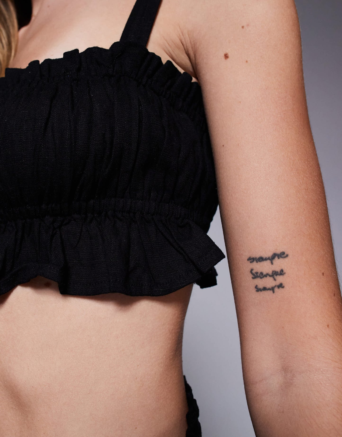 Princess Polly ruched crop top and shorts set in black