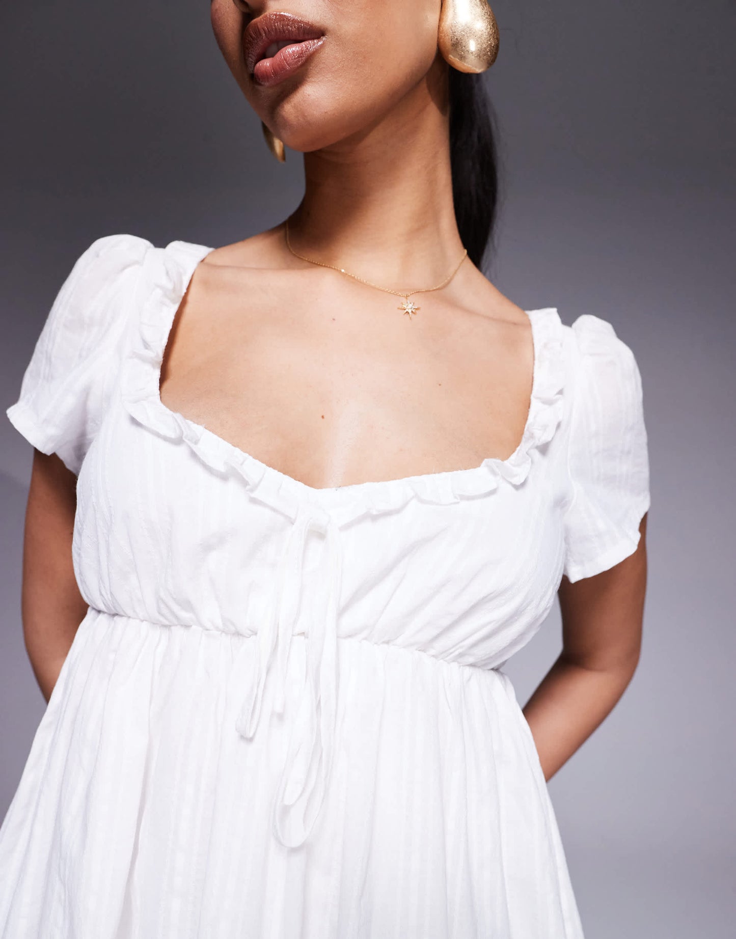 Princess Polly cotton puff sleeve sweetheart neckline tie detail mini dress in white