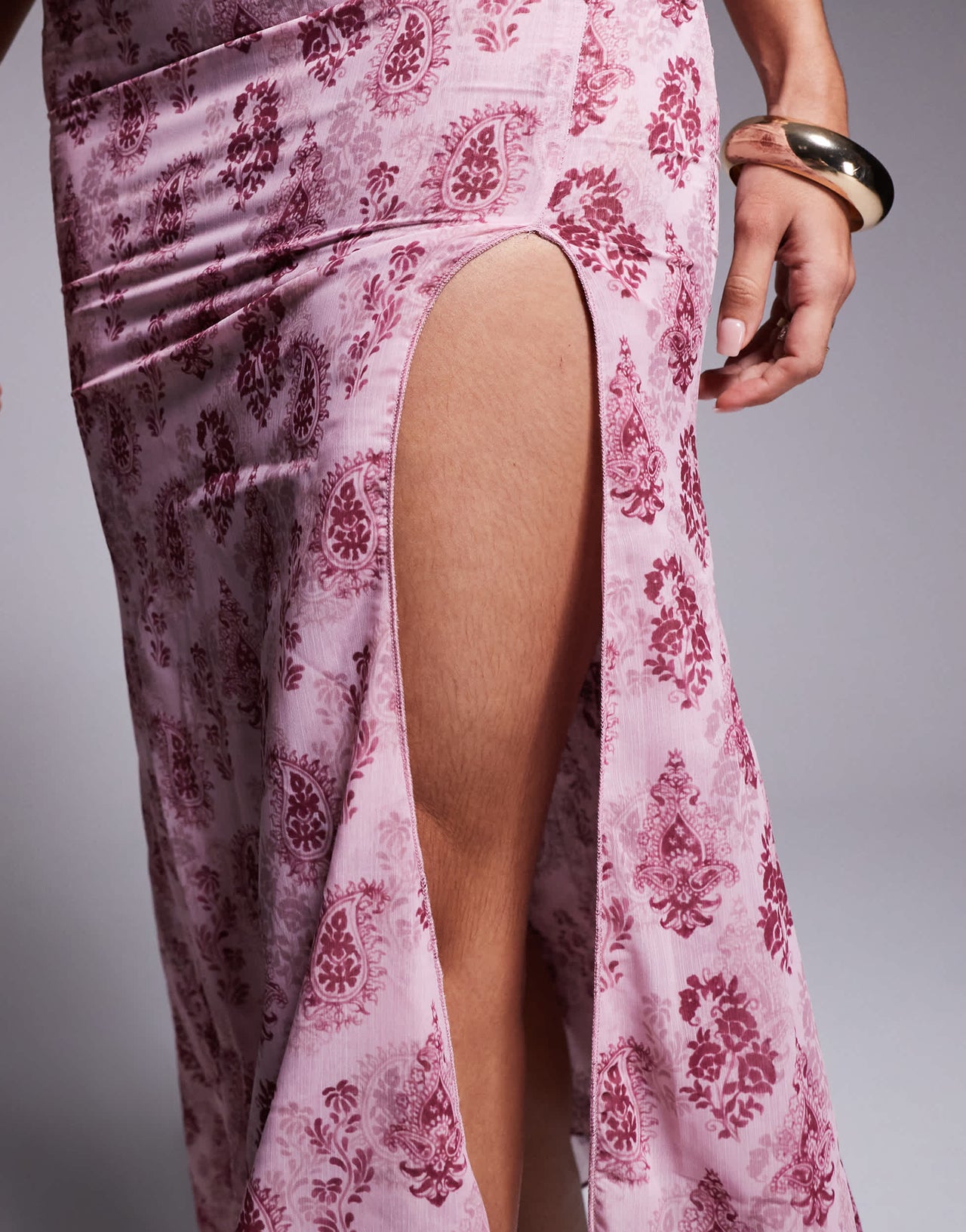 Princess Polly Nikolise chiffon asymmetric hem maxi skirt co-ord in pink paisley floral