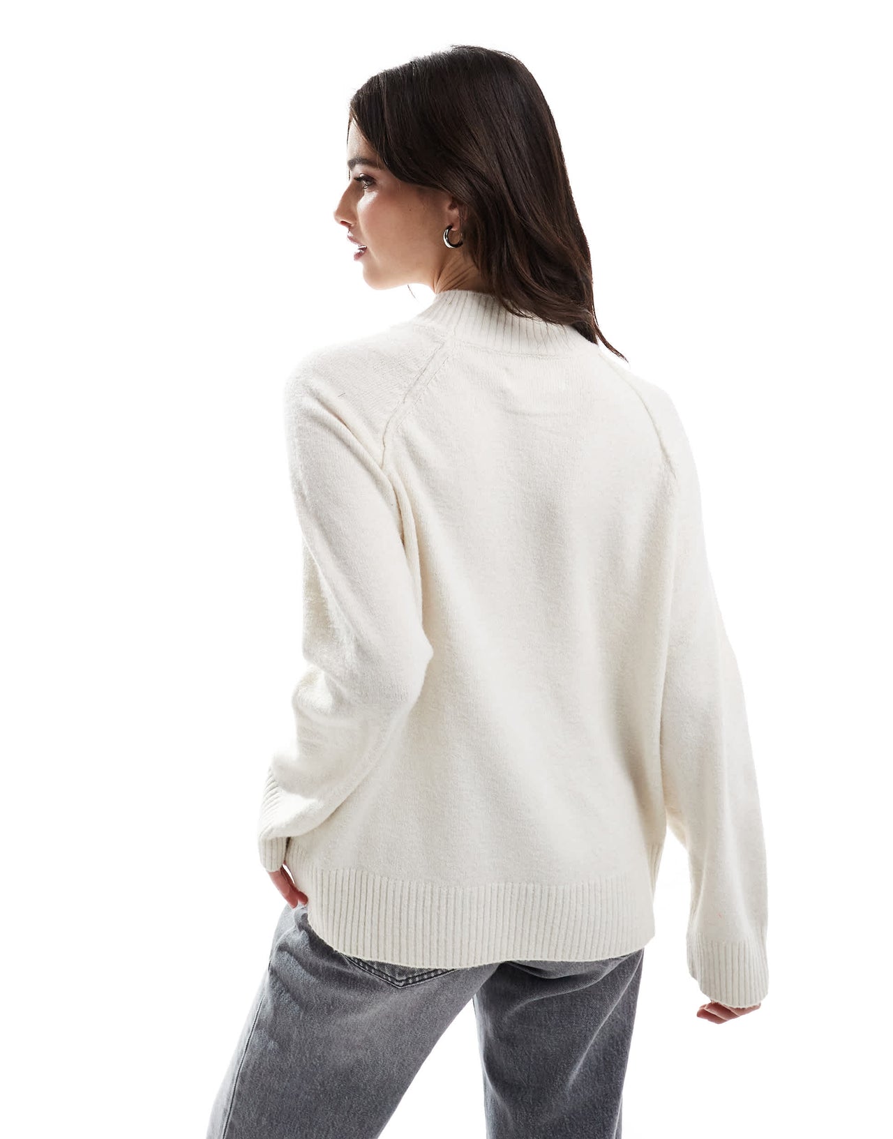Stradivarius seam detail semi high neck jumper in ecru