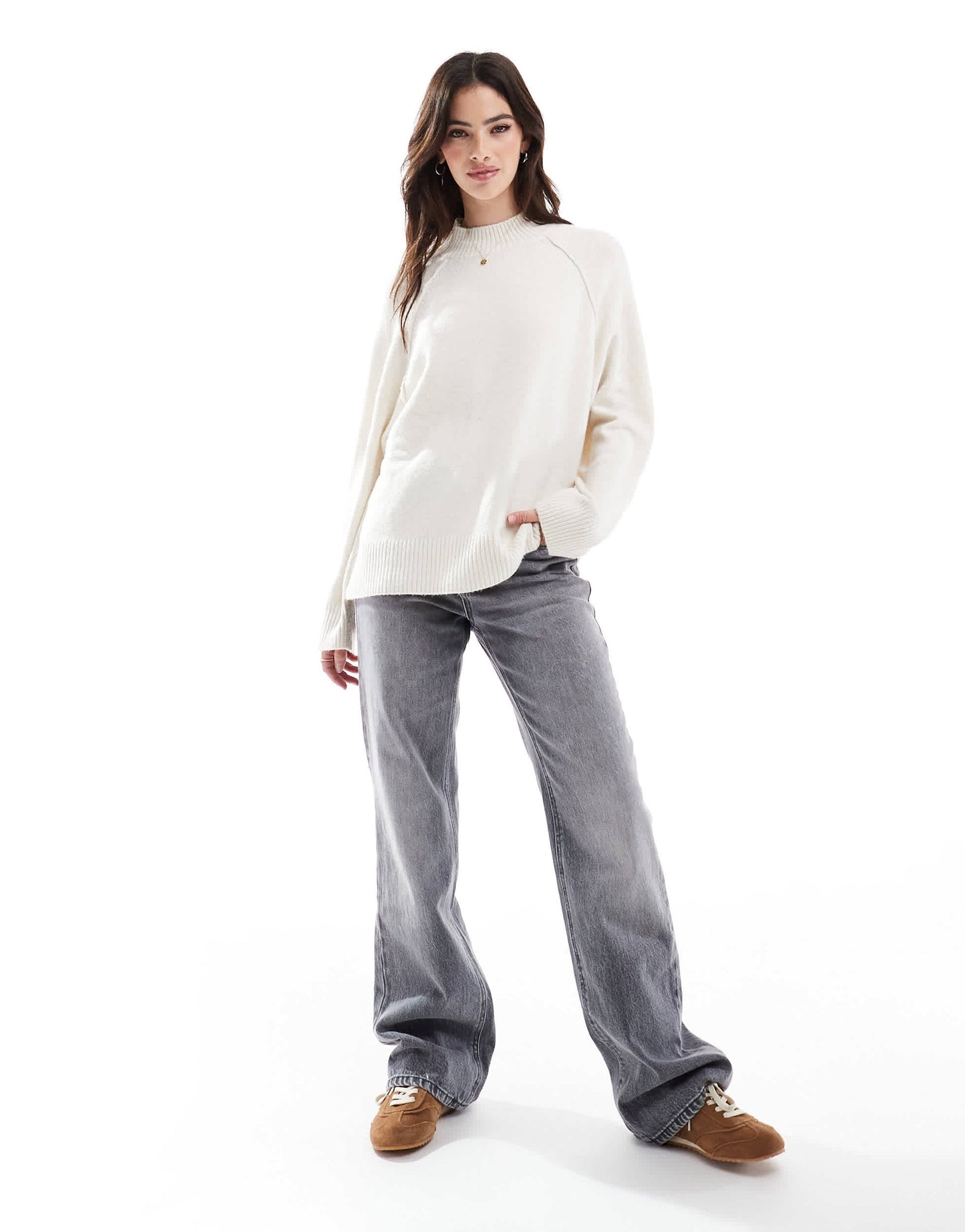 Stradivarius seam detail semi high neck jumper in ecru
