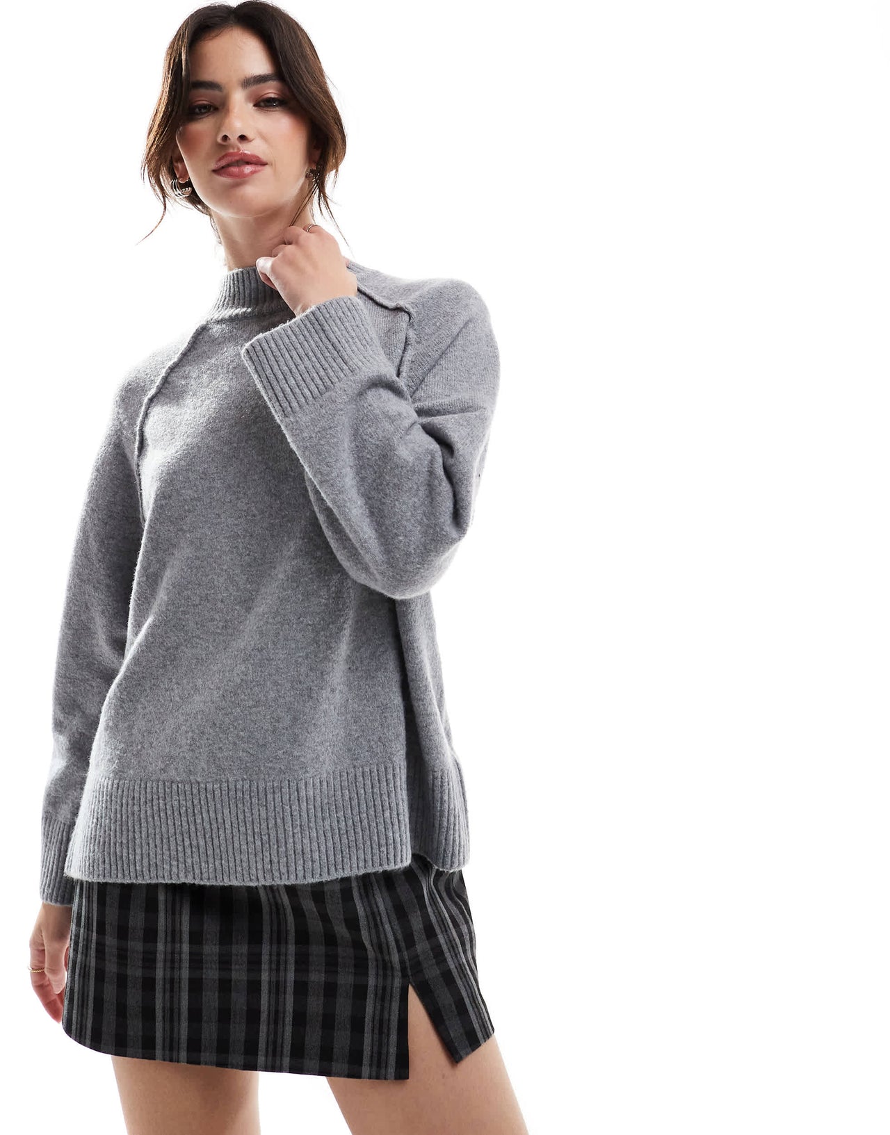 Stradivarius skort with split hem in grey check
