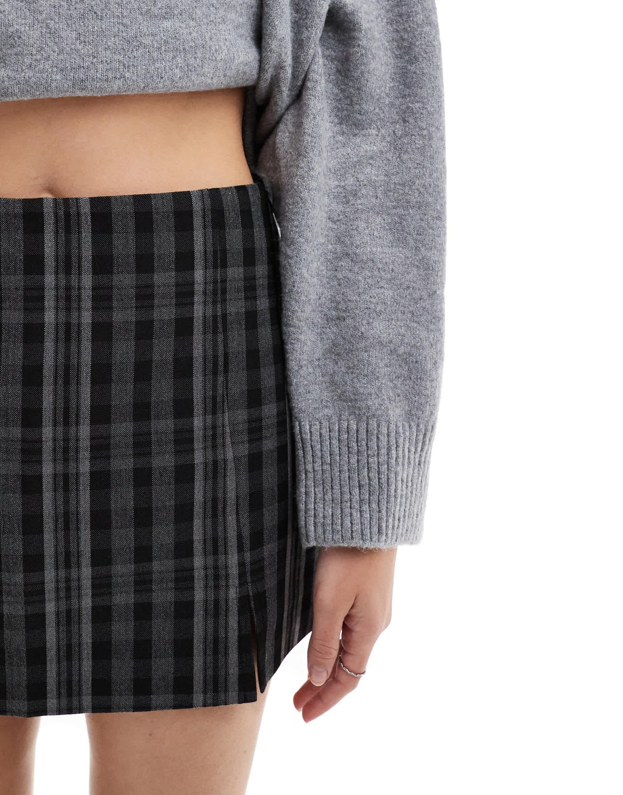 Stradivarius skort with split hem in grey check