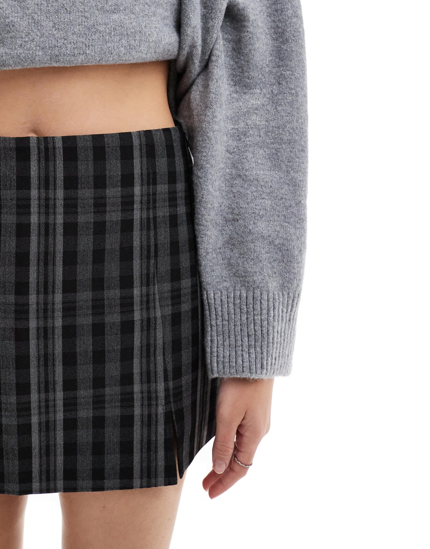 Stradivarius skort with split hem in grey check
