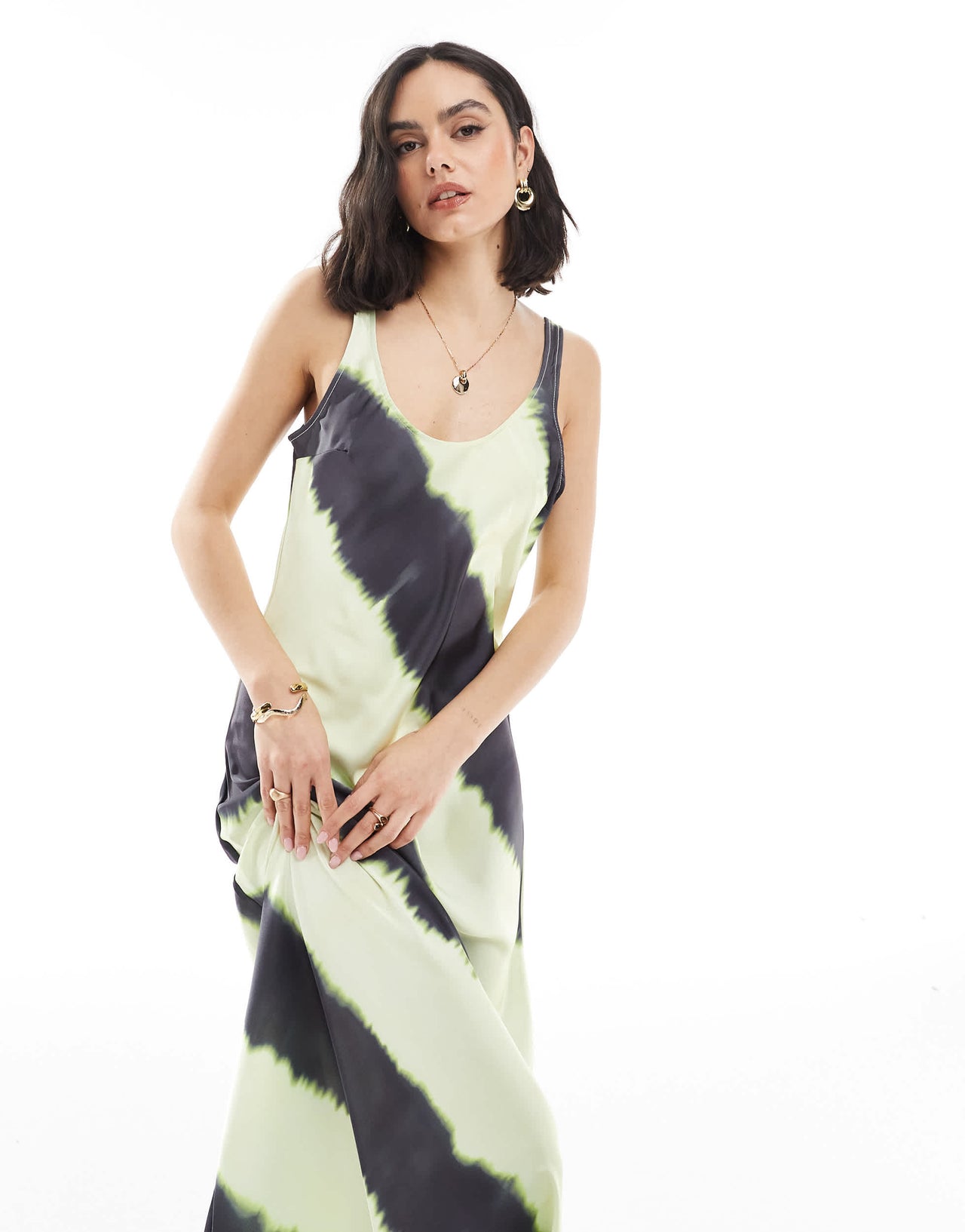 JJXX satin dress in yellow print
