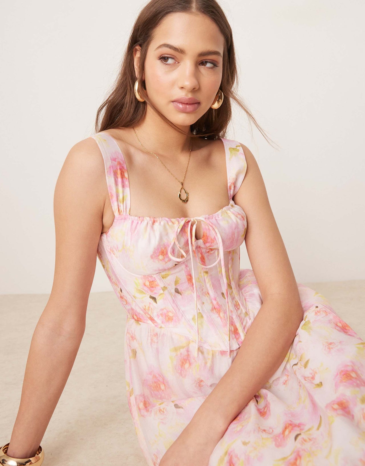 Bardot midi dress in pink floral