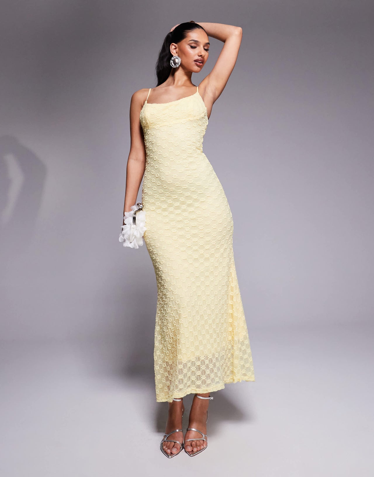 Bardot mesh midi dress in lemon