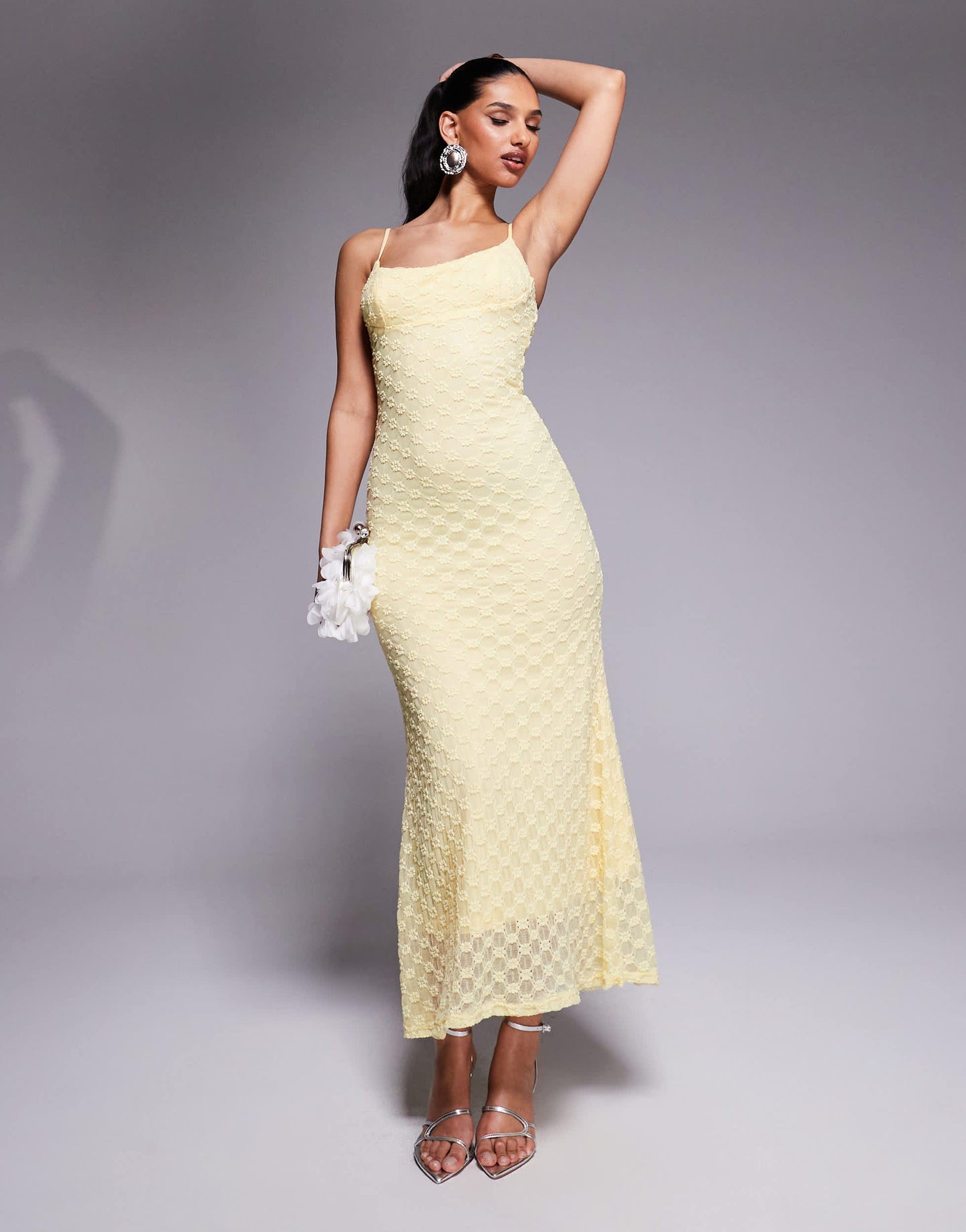 Bardot mesh midi dress in lemon