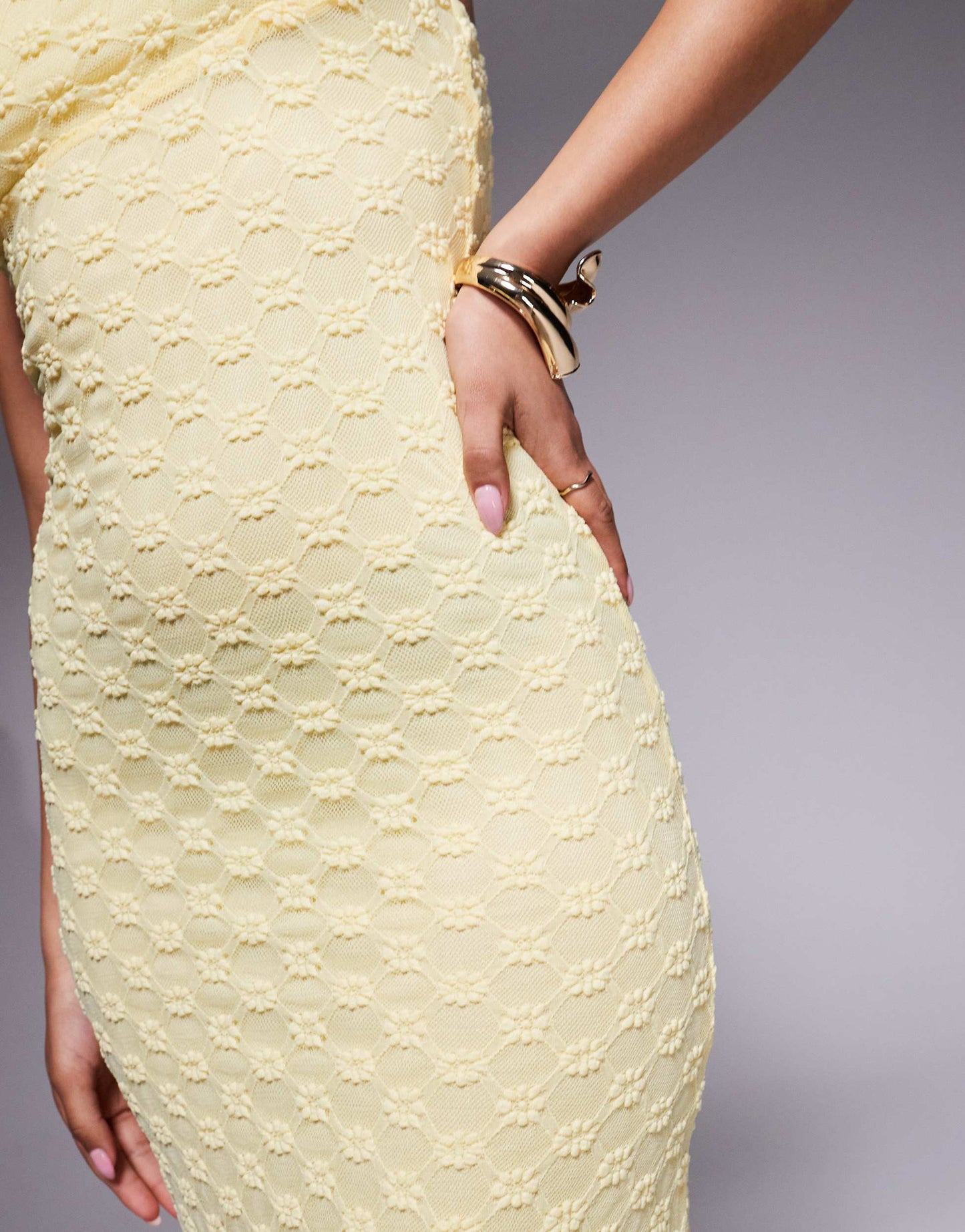 Bardot mesh midi dress in lemon