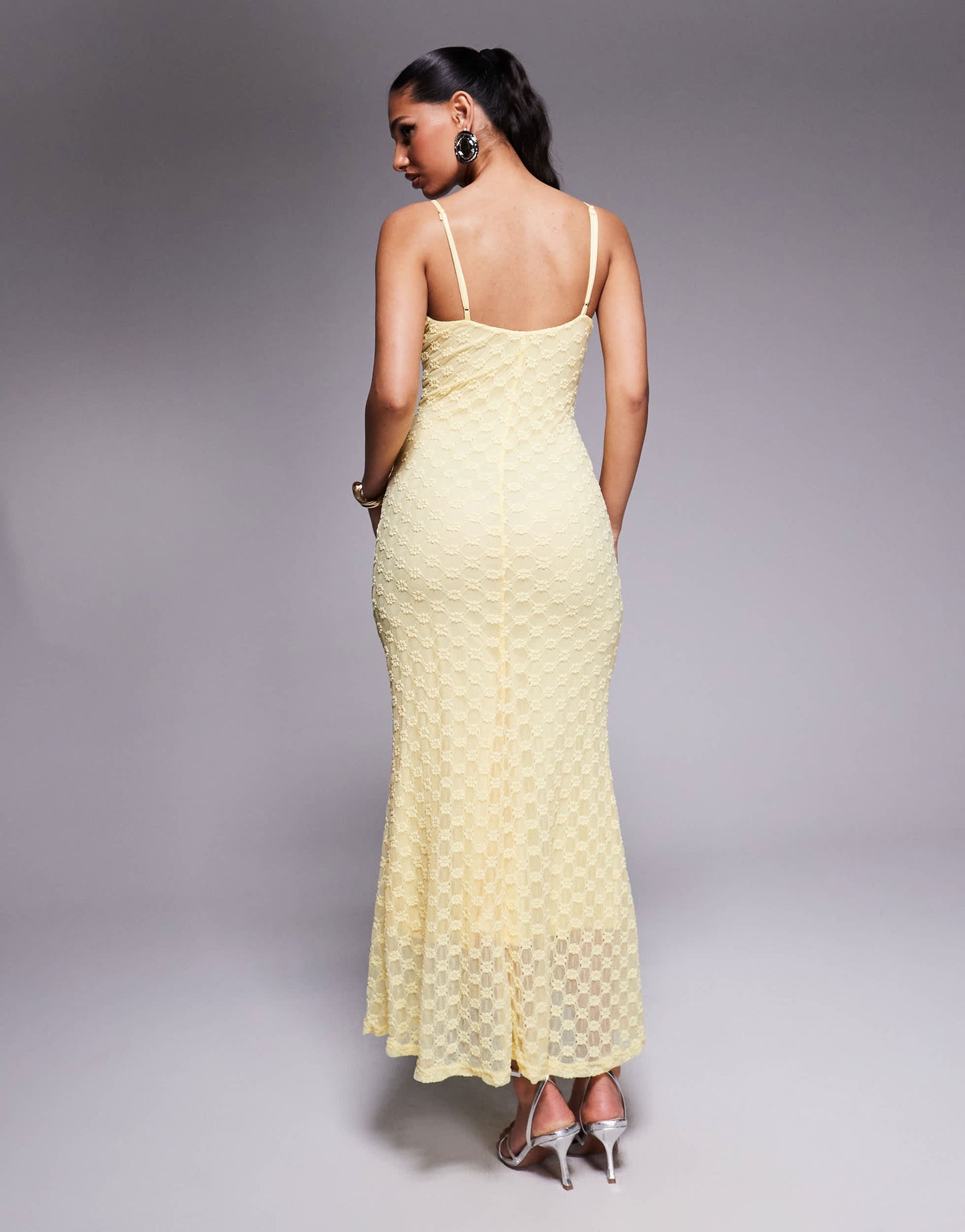 Bardot mesh midi dress in lemon