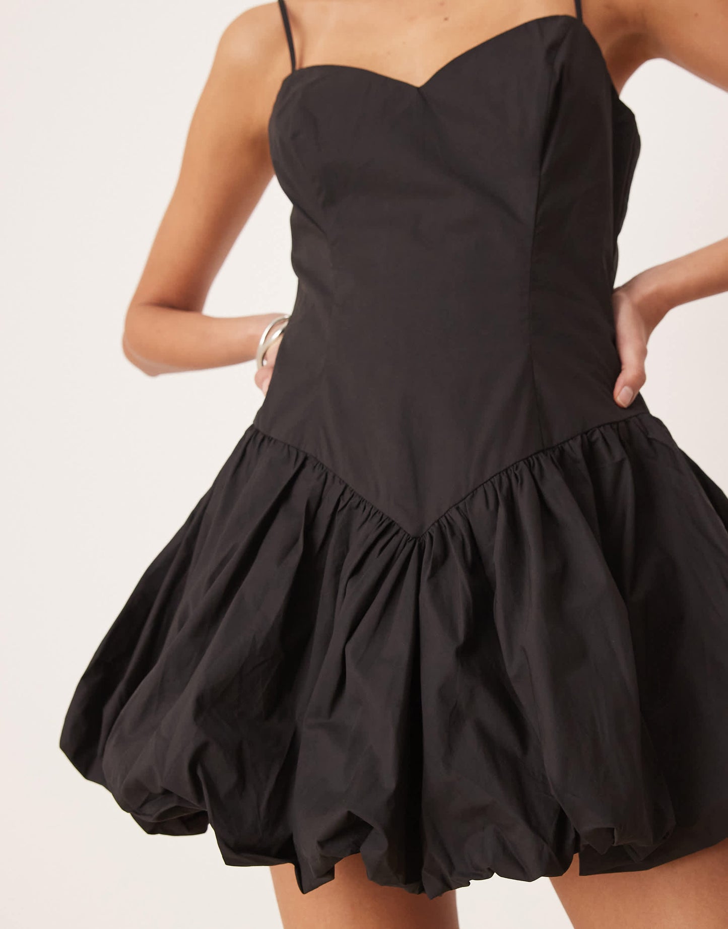 Bardot poplin mini dress in black