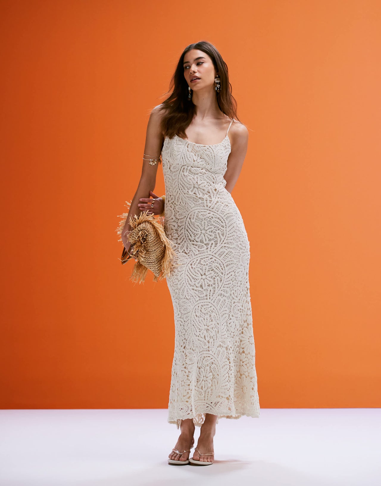 Bardot crochet maxi dress in beige