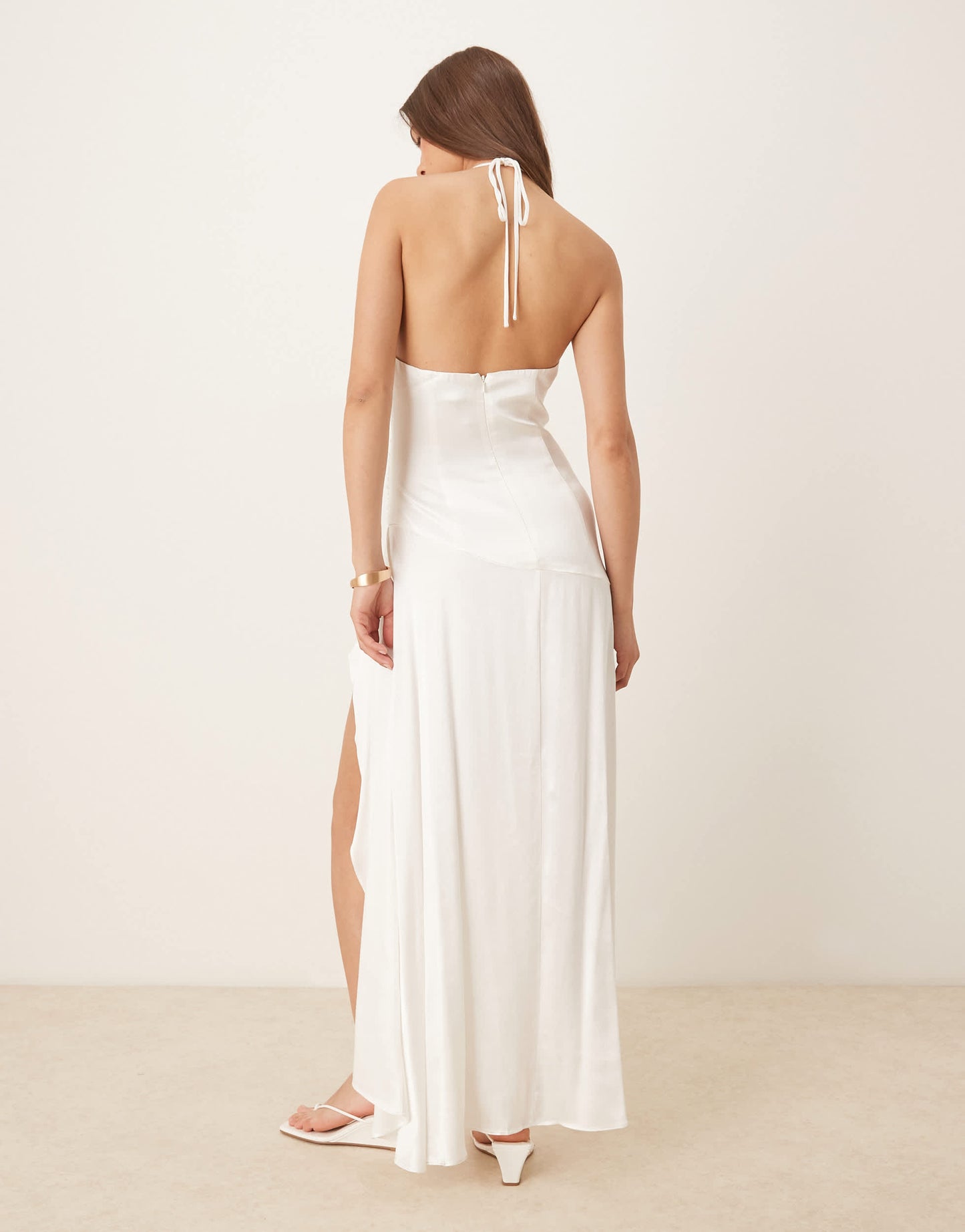 Bardot halter neck asymmetric midaxi in white