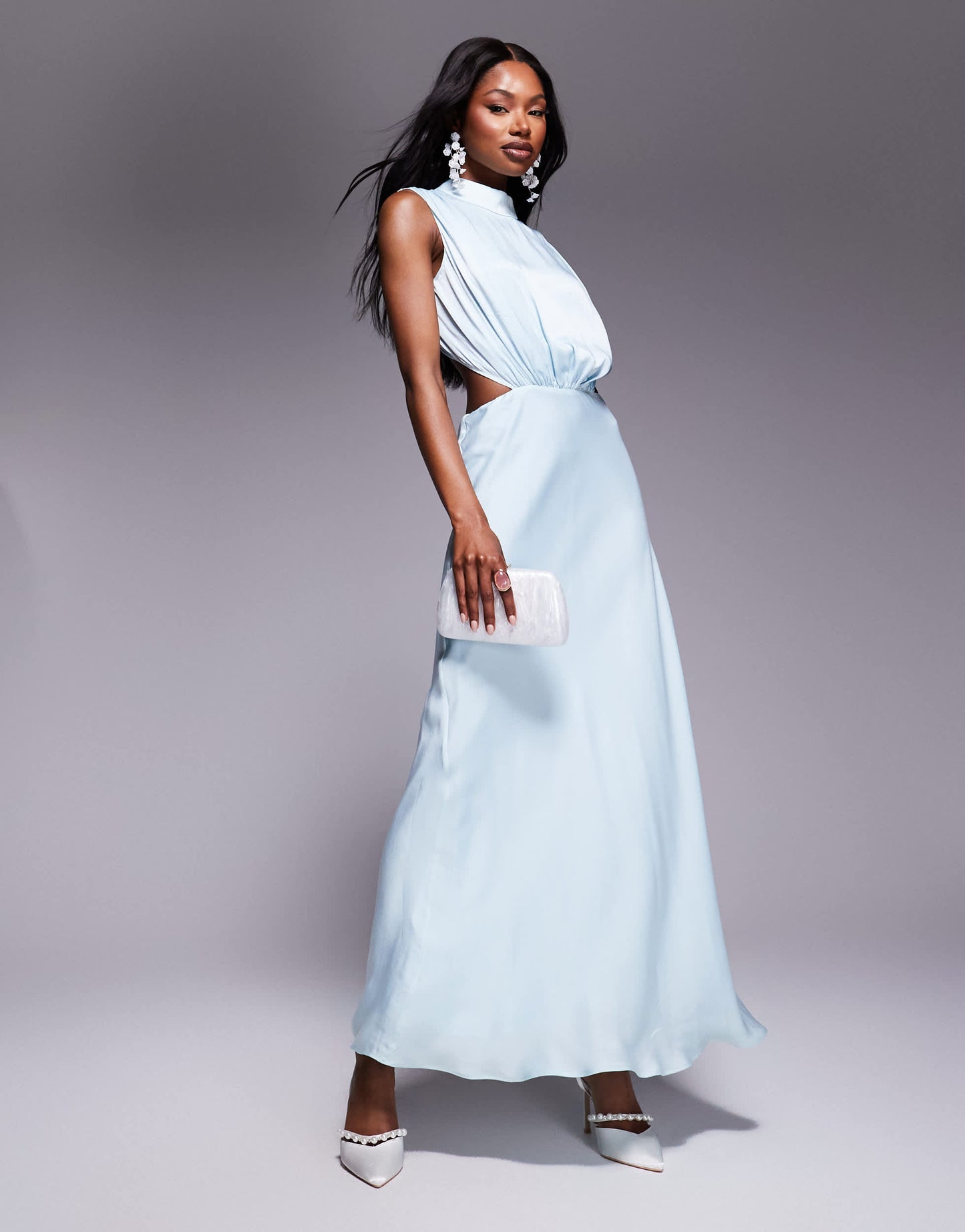 Bardot open back high neck maxi dress in aqua