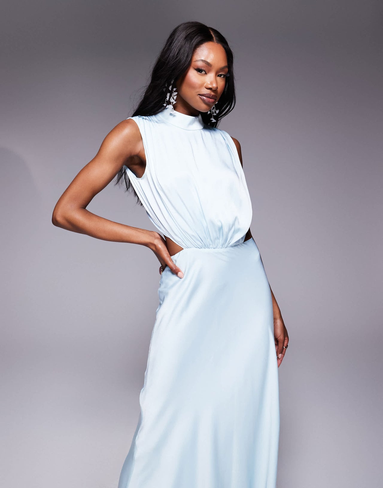 Bardot open back high neck maxi dress in aqua
