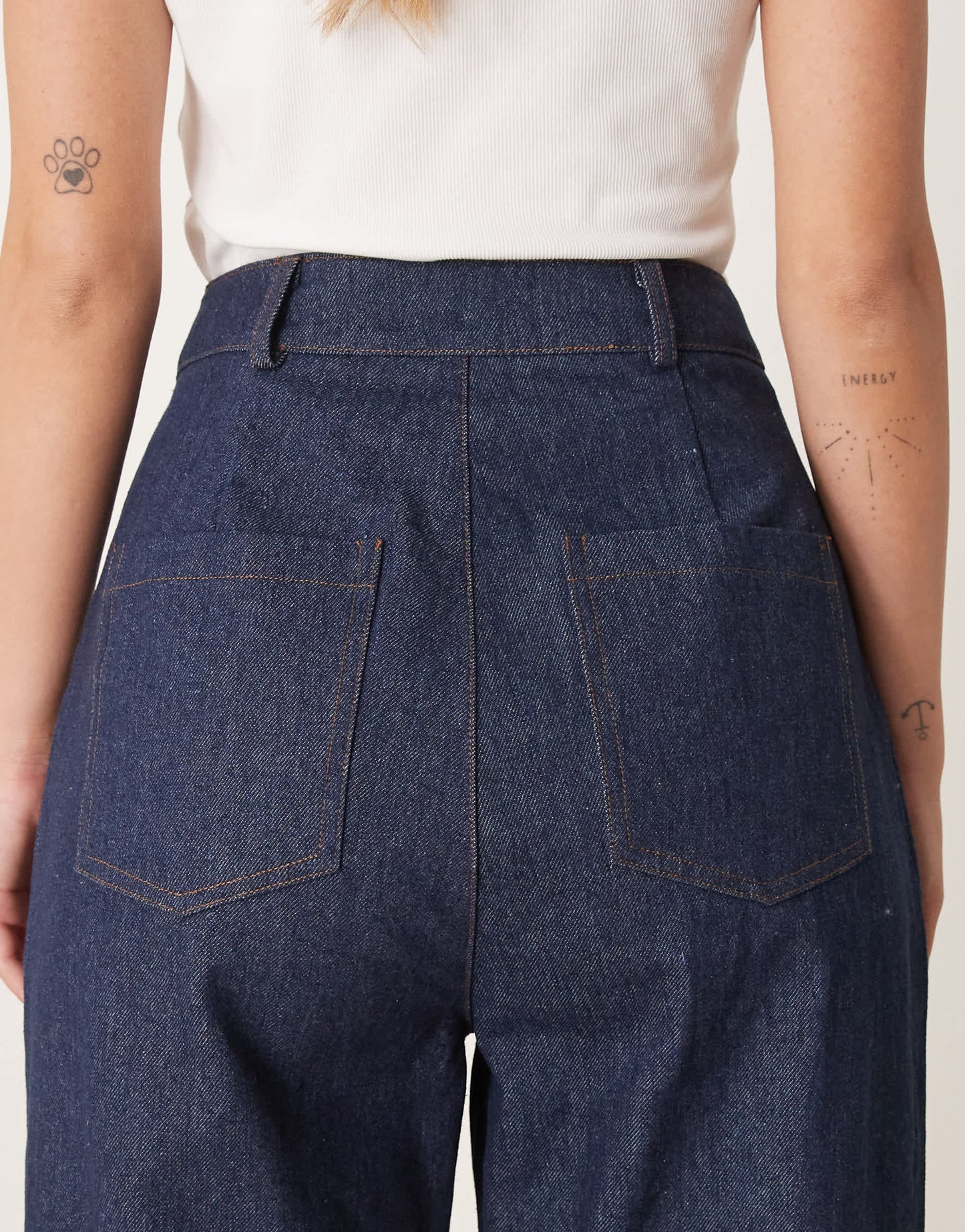 Ghospell high waisted denim jeans co-ord in indigo blue