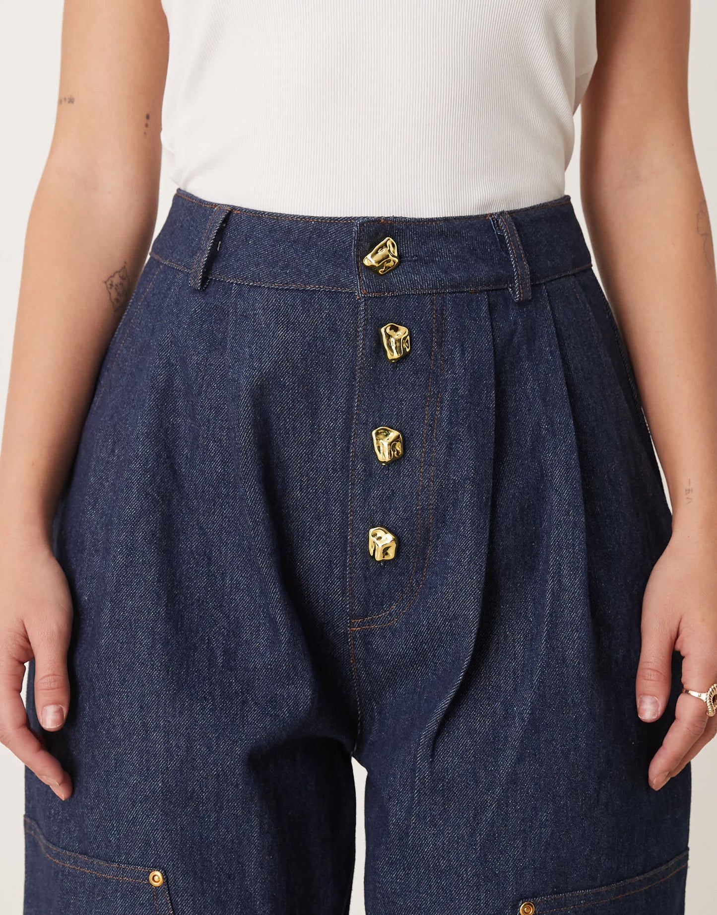 Ghospell high waisted denim jeans co-ord in indigo blue