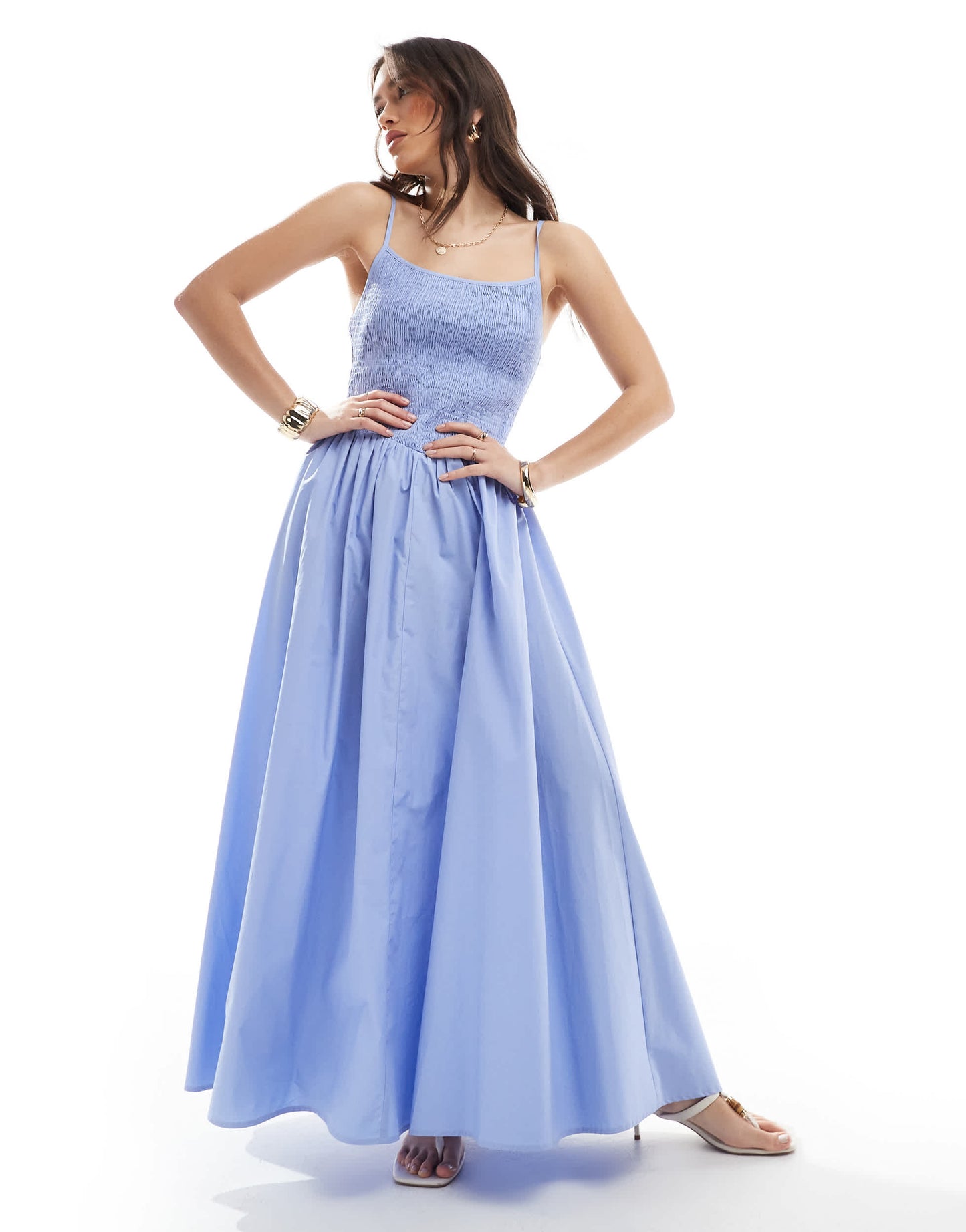 4th & Reckless shirred cami v waist ruched skirt maxi dress in blue