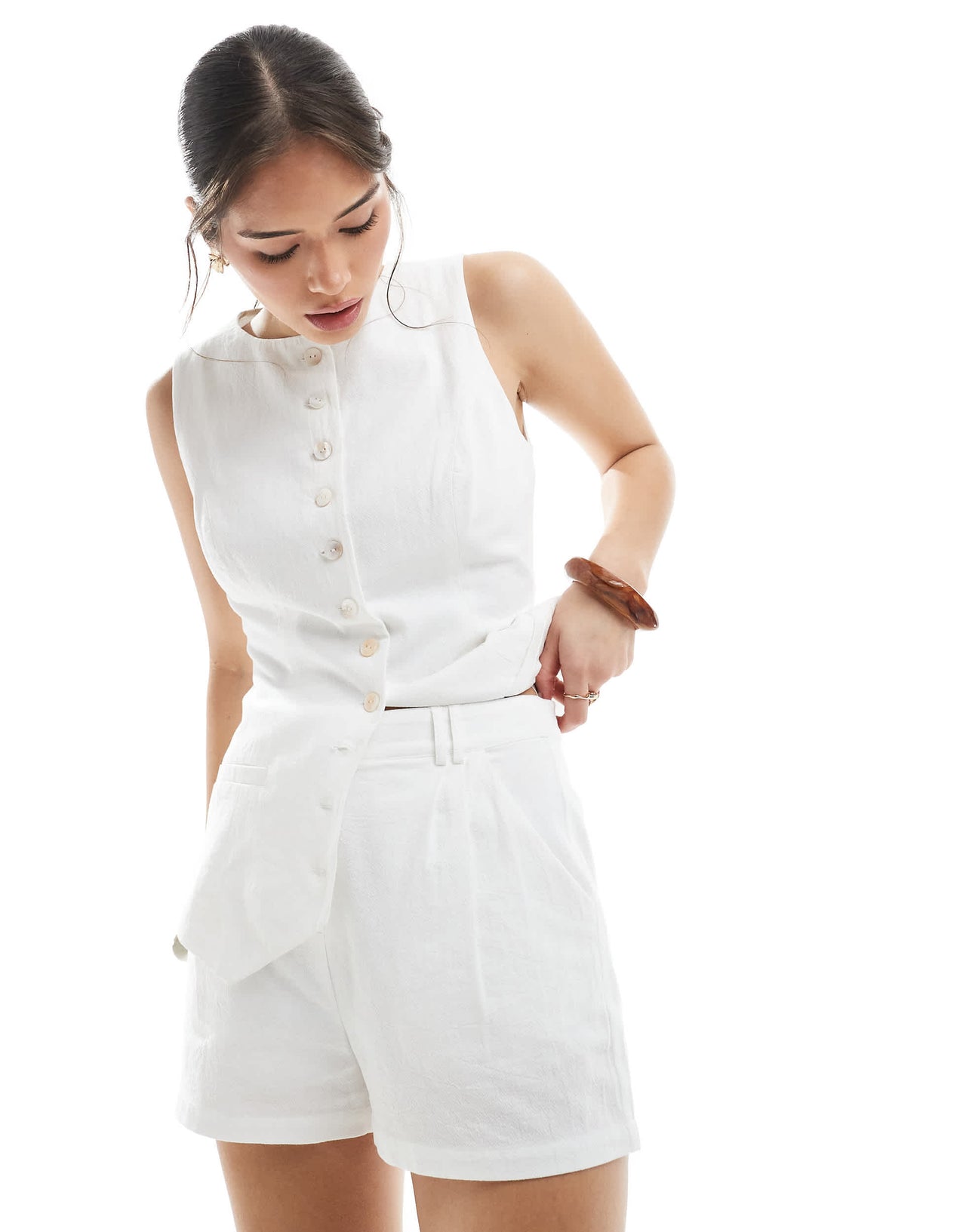 4th & Reckless linen look shorts co-ord in white