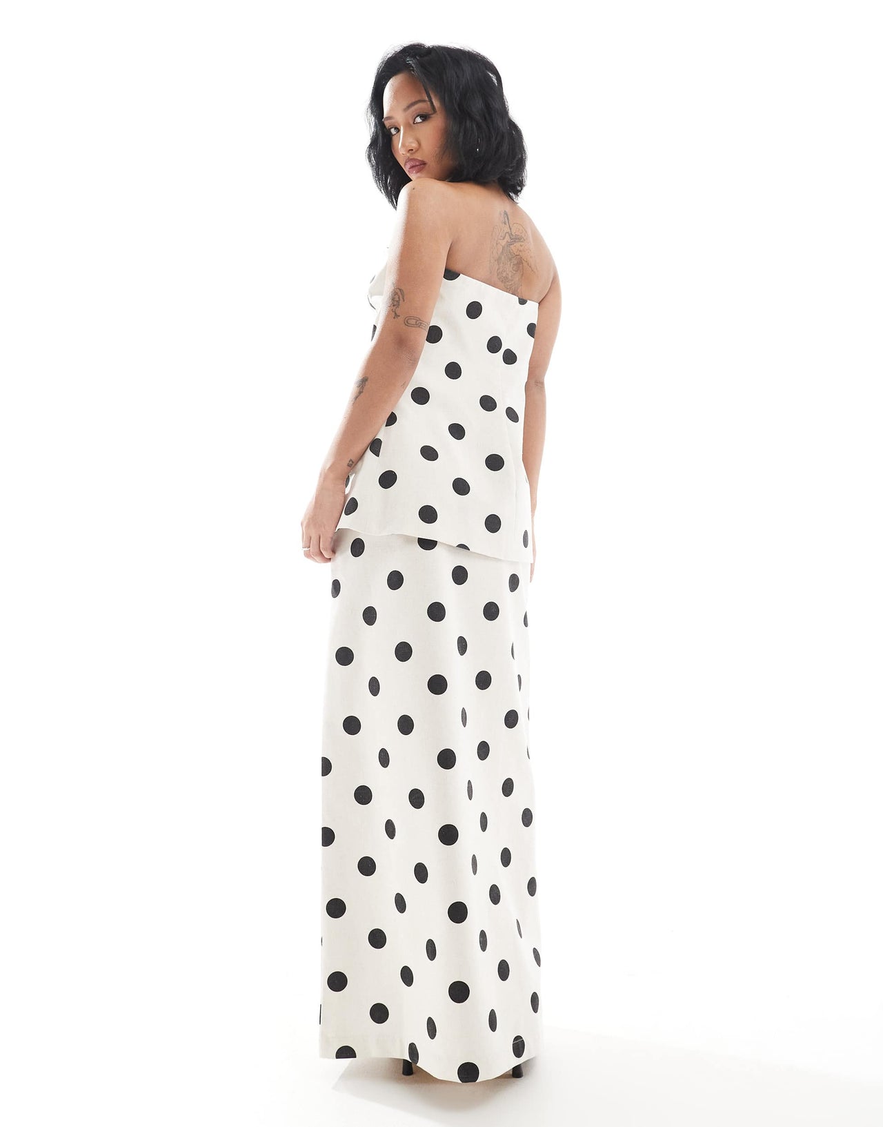 4th & Reckless Petite exclusive linen blend maxi skirt co-ord in cream polka dot