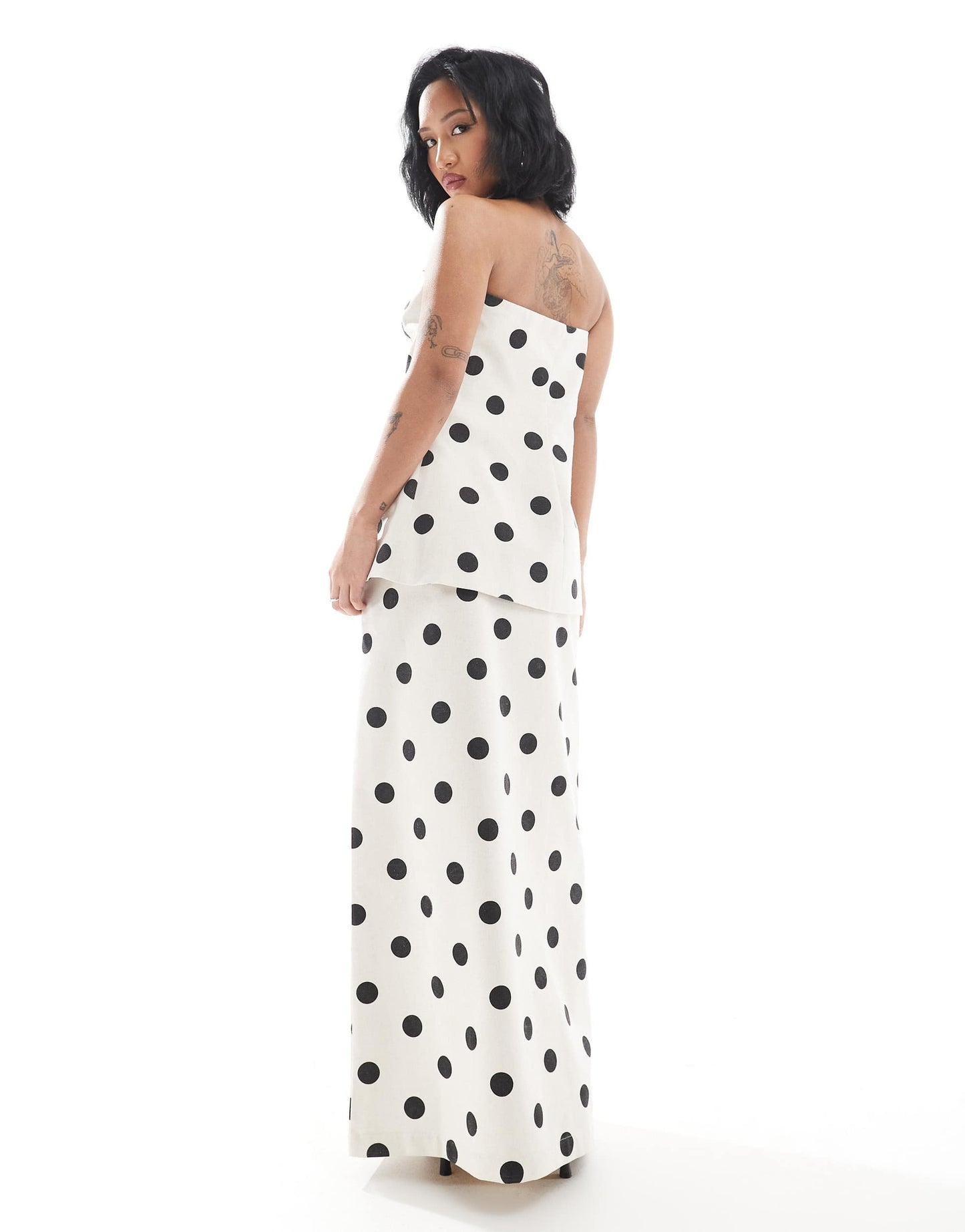 4th & Reckless Petite exclusive linen blend maxi skirt co-ord in cream polka dot