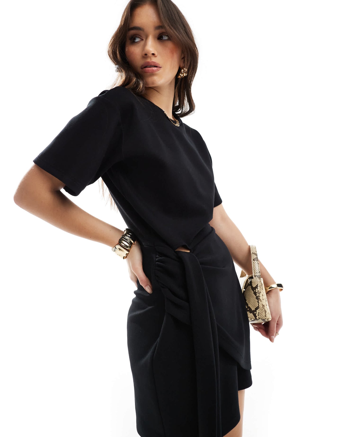 4th & Reckless drape detail mini dress in black