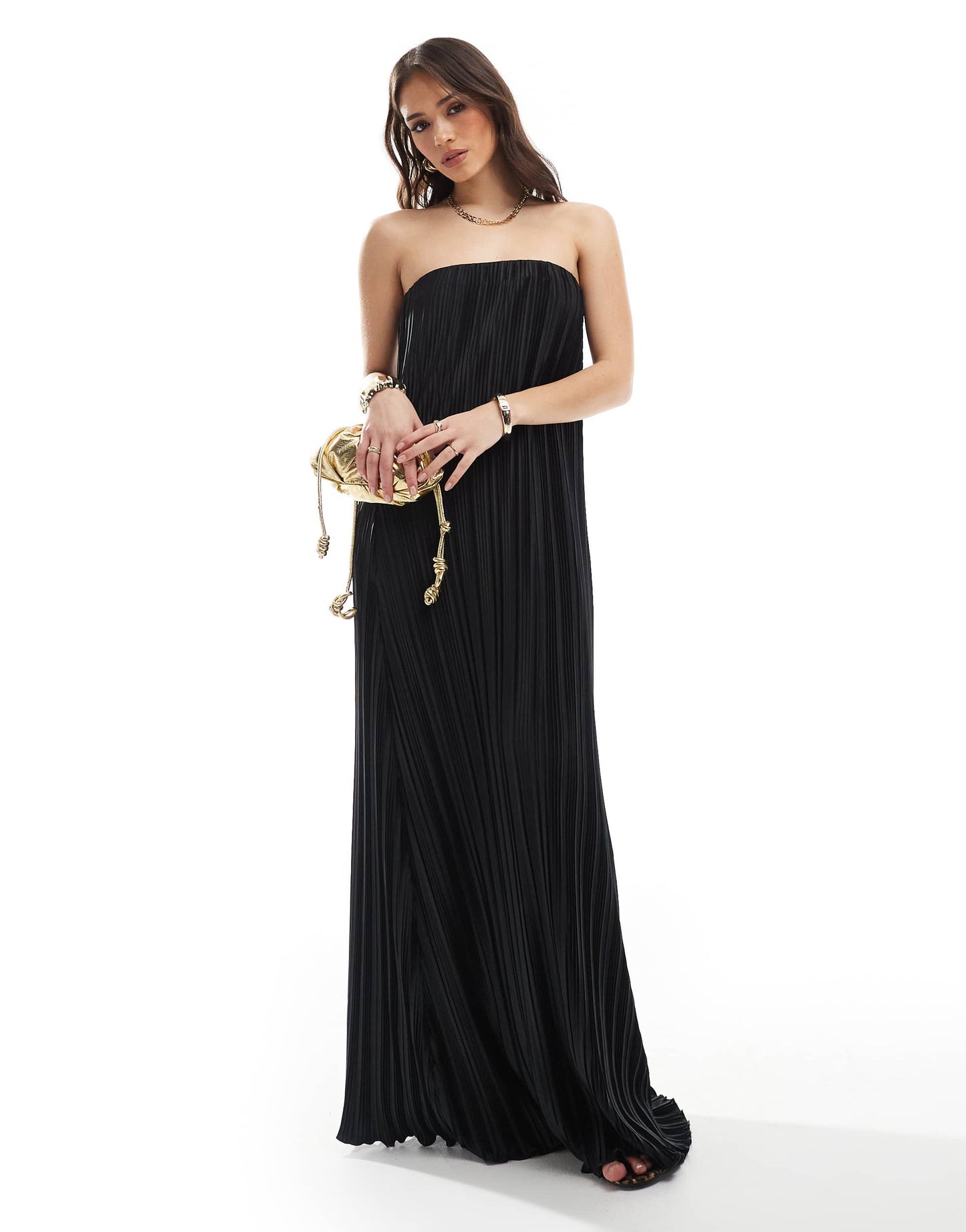 4th & Reckless plisse bandeau maxi dress in black