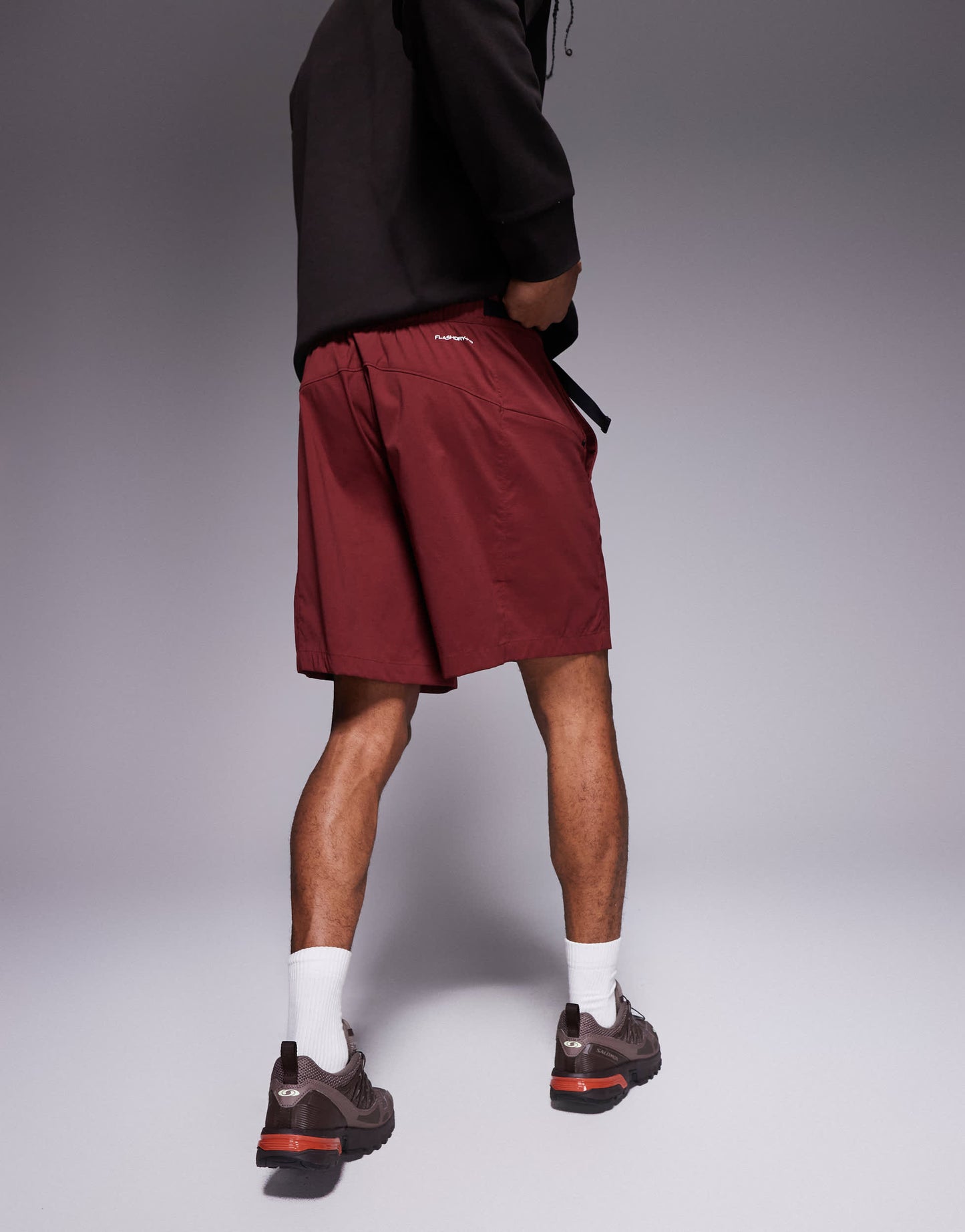 The North Face Class V Pathfinder belted logo shorts in burgundy