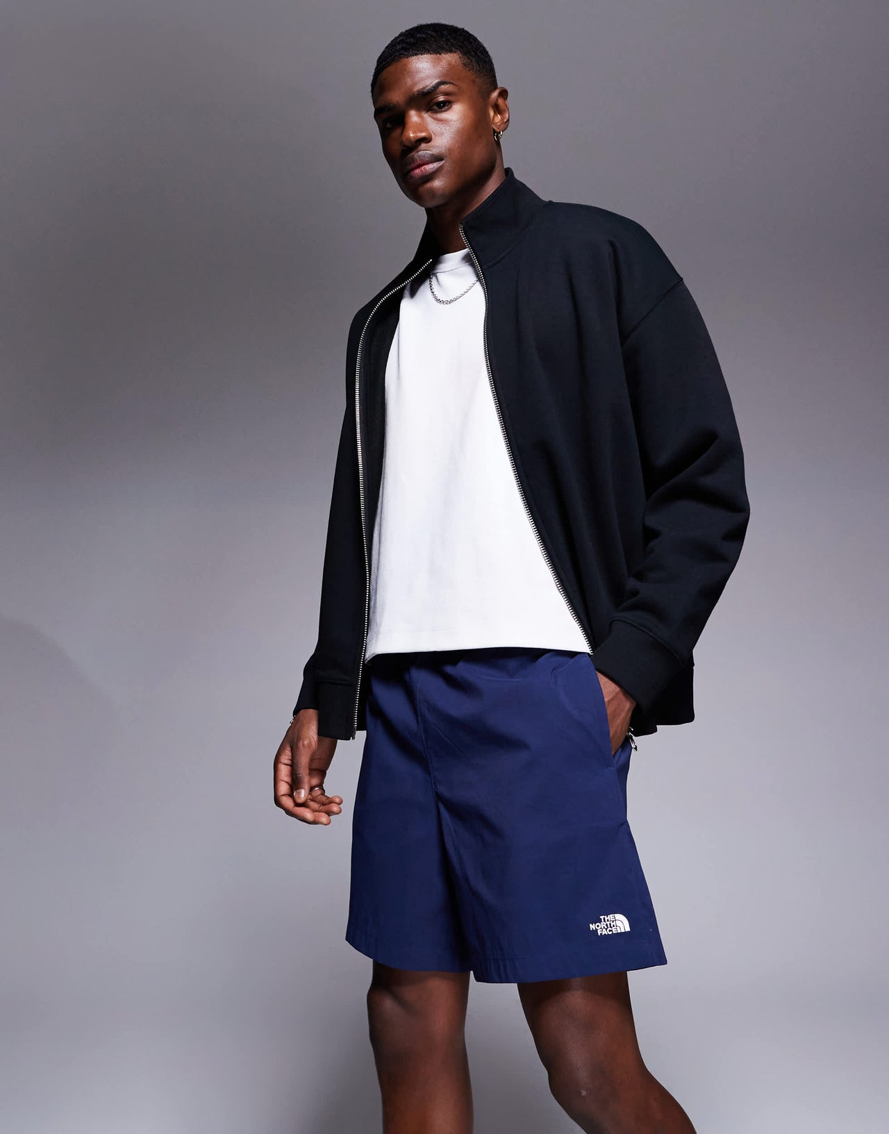 The North Face Class V Pathfinder logo shorts in navy