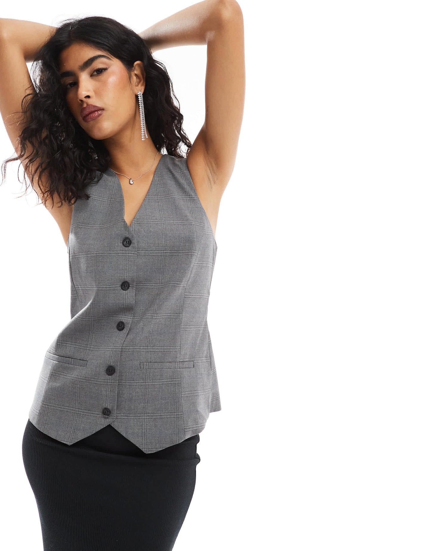 Pull&Bear longline tailored waistcoat co-ord in grey check